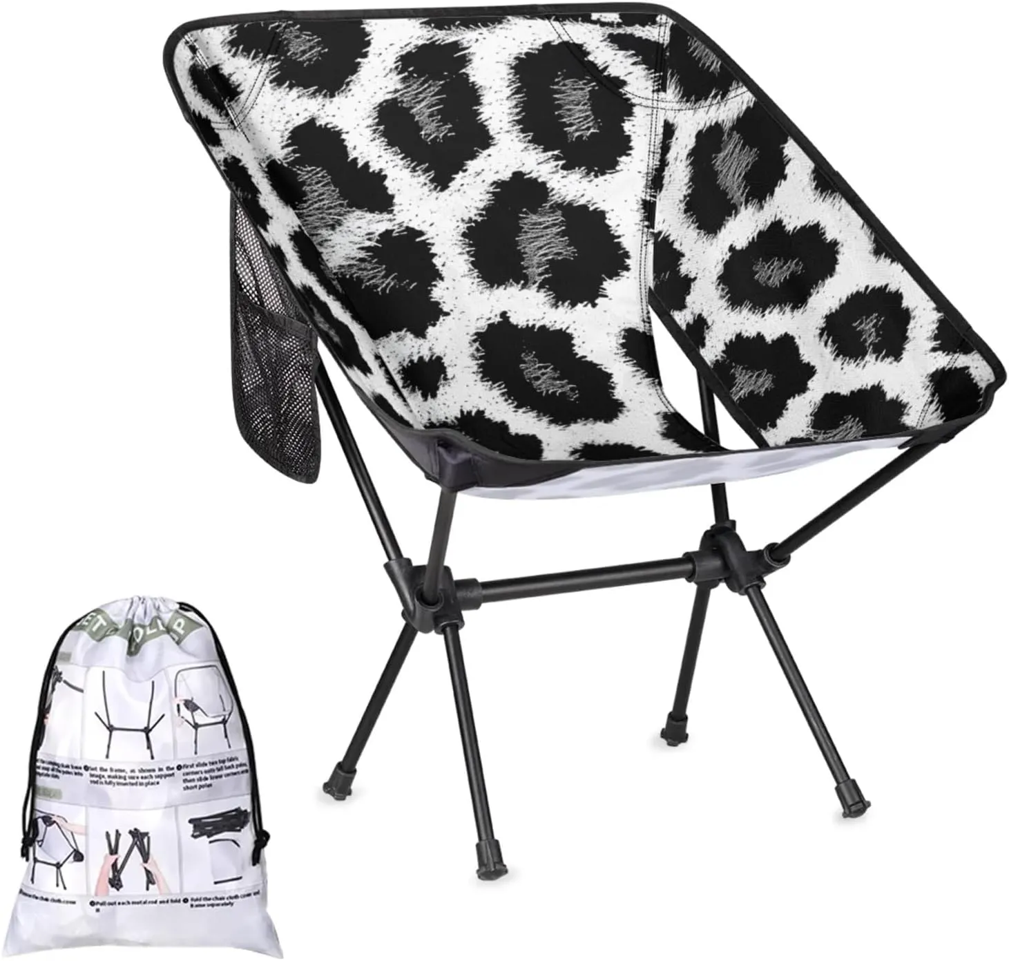 Honeybaby Folding Camping Chair Animal Leopards Print Camping Chairs Lightweight Portable Chair Outdoor Foldable Chairs for Camping Travel Picnic Beach Hiking