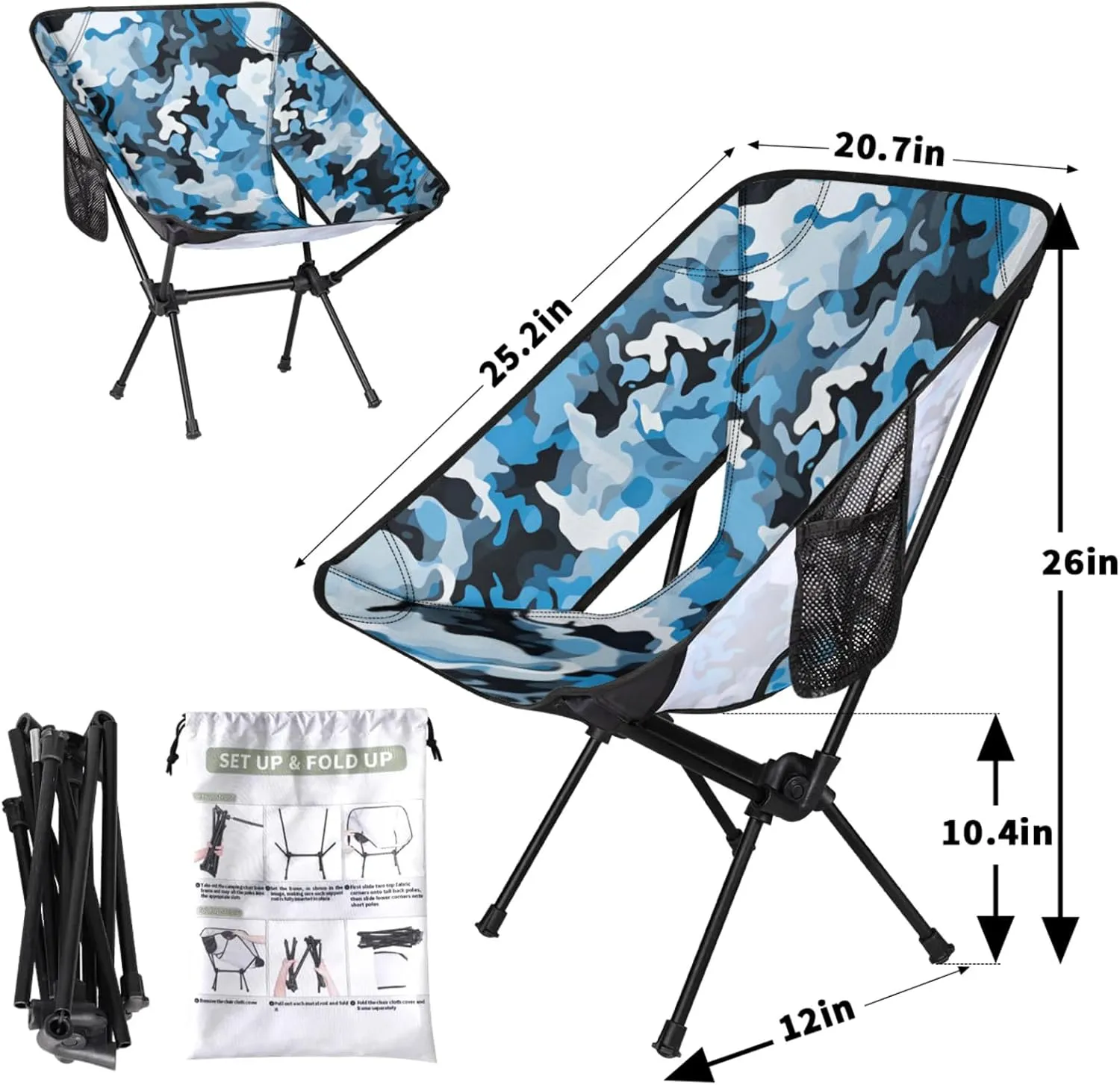 Honeybaby Folding Camping Chair Camo Design Camping Chairs Lightweight Portable Chair Outdoor Foldable Chairs for Camping Travel Picnic Beach Hiking