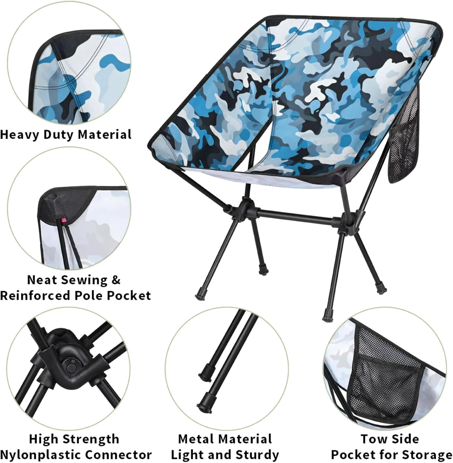 Honeybaby Folding Camping Chair Camo Design Camping Chairs Lightweight Portable Chair Outdoor Foldable Chairs for Camping Travel Picnic Beach Hiking