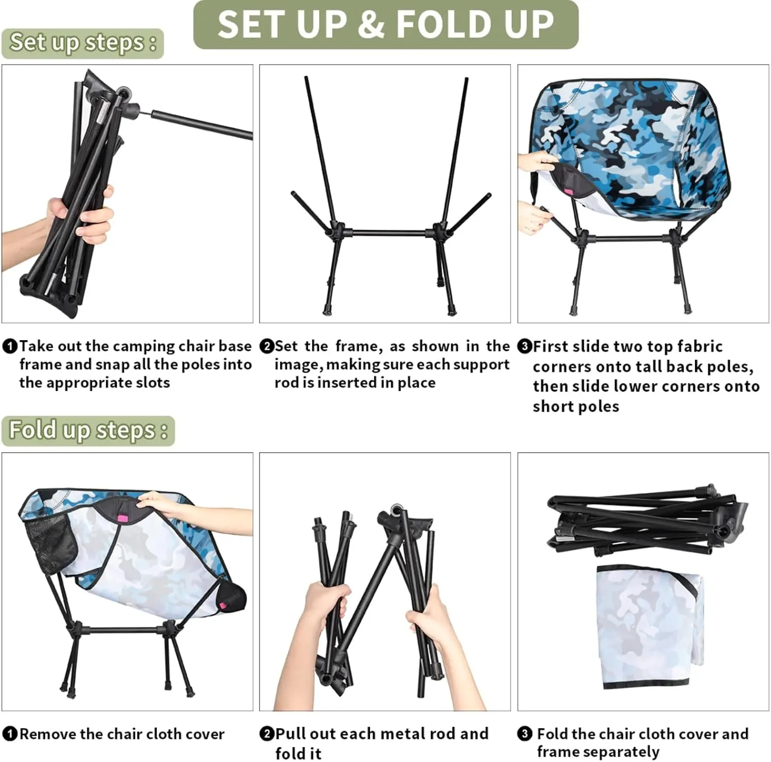 Honeybaby Folding Camping Chair Camo Design Camping Chairs Lightweight Portable Chair Outdoor Foldable Chairs for Camping Travel Picnic Beach Hiking