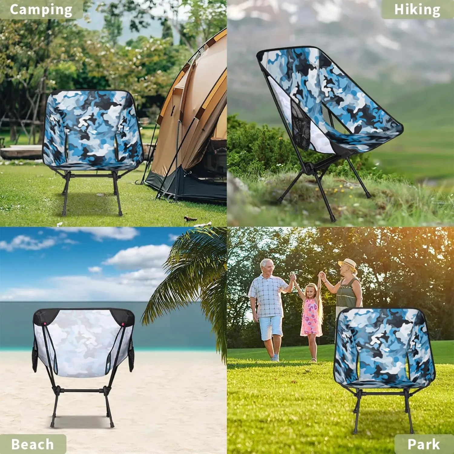 Honeybaby Folding Camping Chair Camo Design Camping Chairs Lightweight Portable Chair Outdoor Foldable Chairs for Camping Travel Picnic Beach Hiking