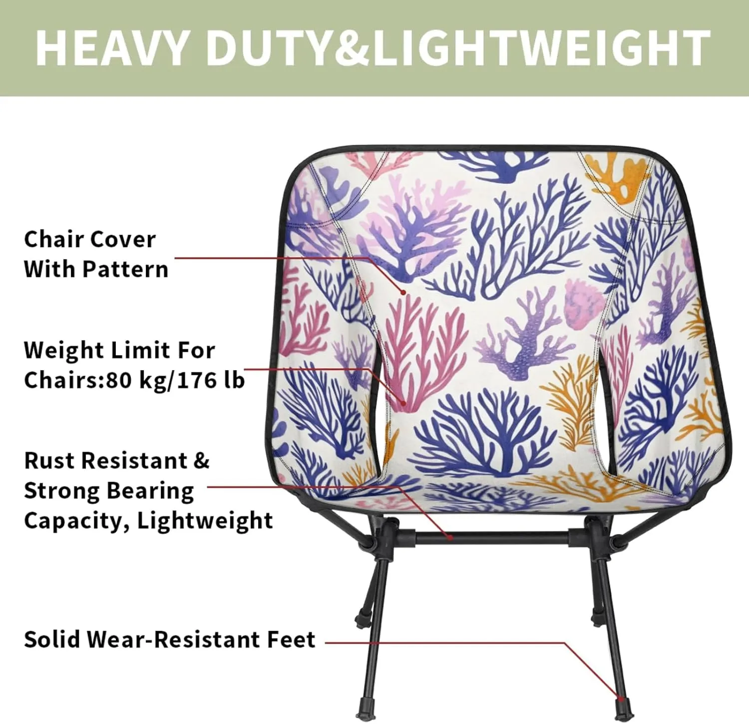 Honeybaby Folding Camping Chair Cute Coral Camping Chairs Lightweight Portable Chair Outdoor Foldable Chairs for Camping Travel Picnic Beach Hiking