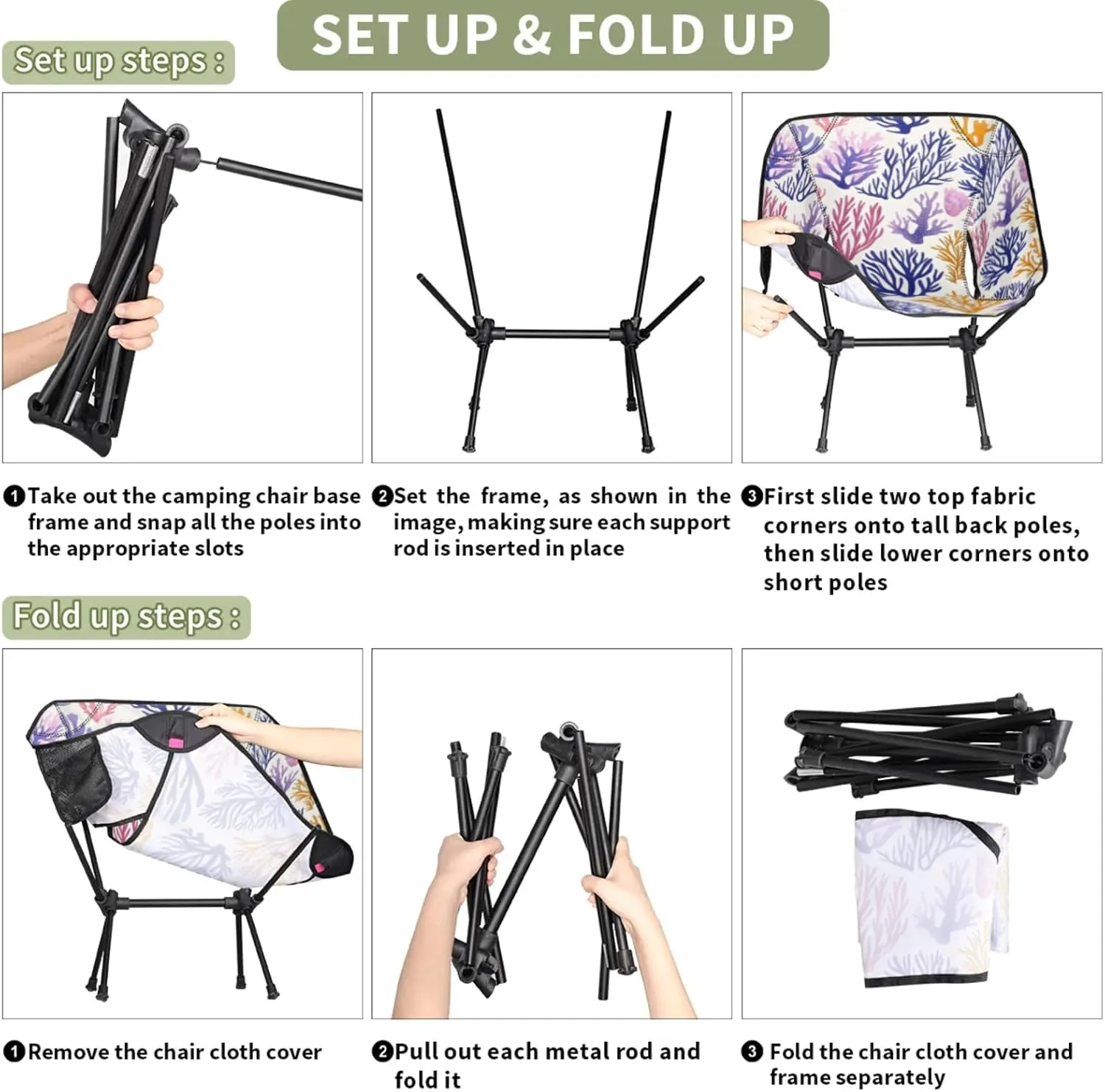Honeybaby Folding Camping Chair Cute Coral Camping Chairs Lightweight Portable Chair Outdoor Foldable Chairs for Camping Travel Picnic Beach Hiking