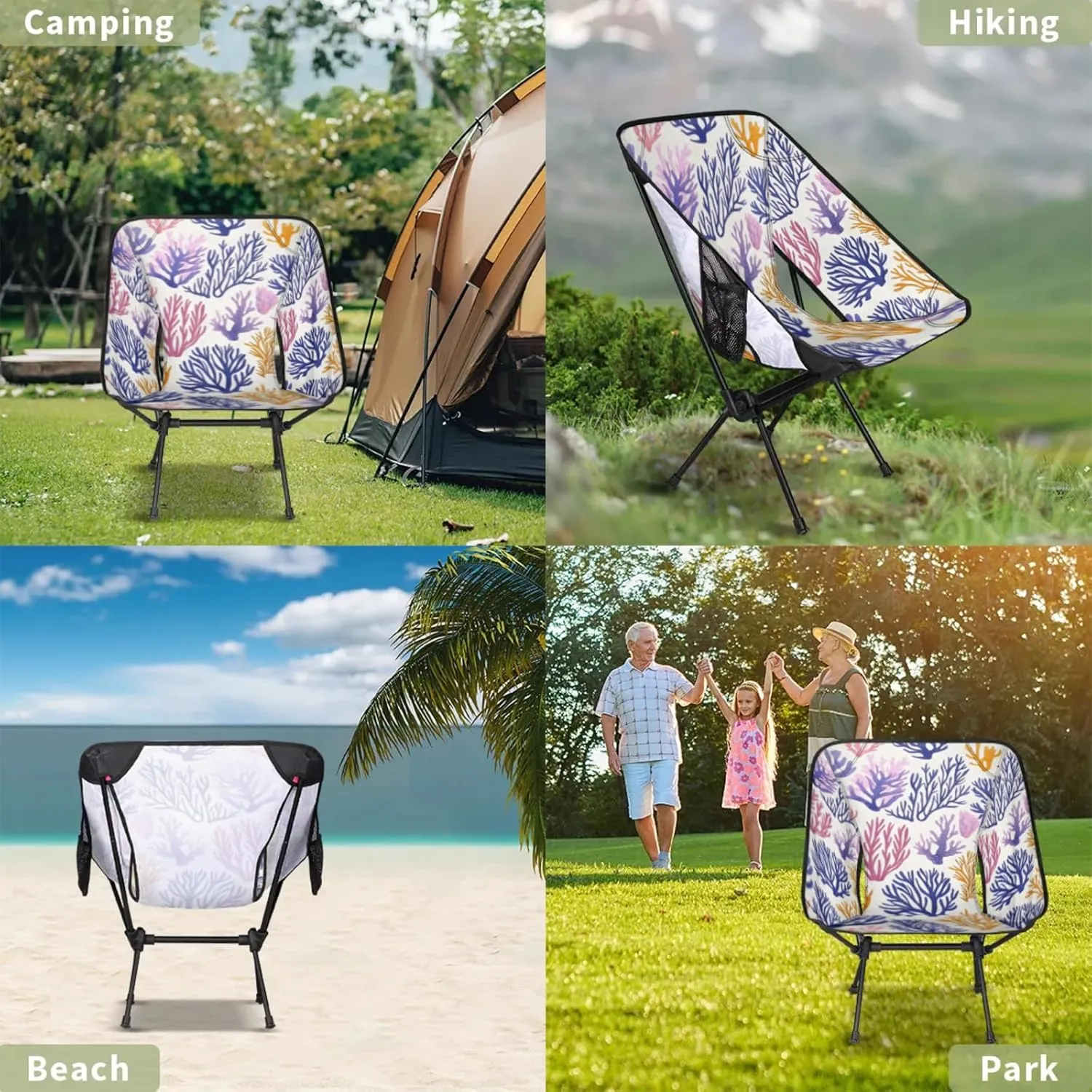 Honeybaby Folding Camping Chair Cute Coral Camping Chairs Lightweight Portable Chair Outdoor Foldable Chairs for Camping Travel Picnic Beach Hiking