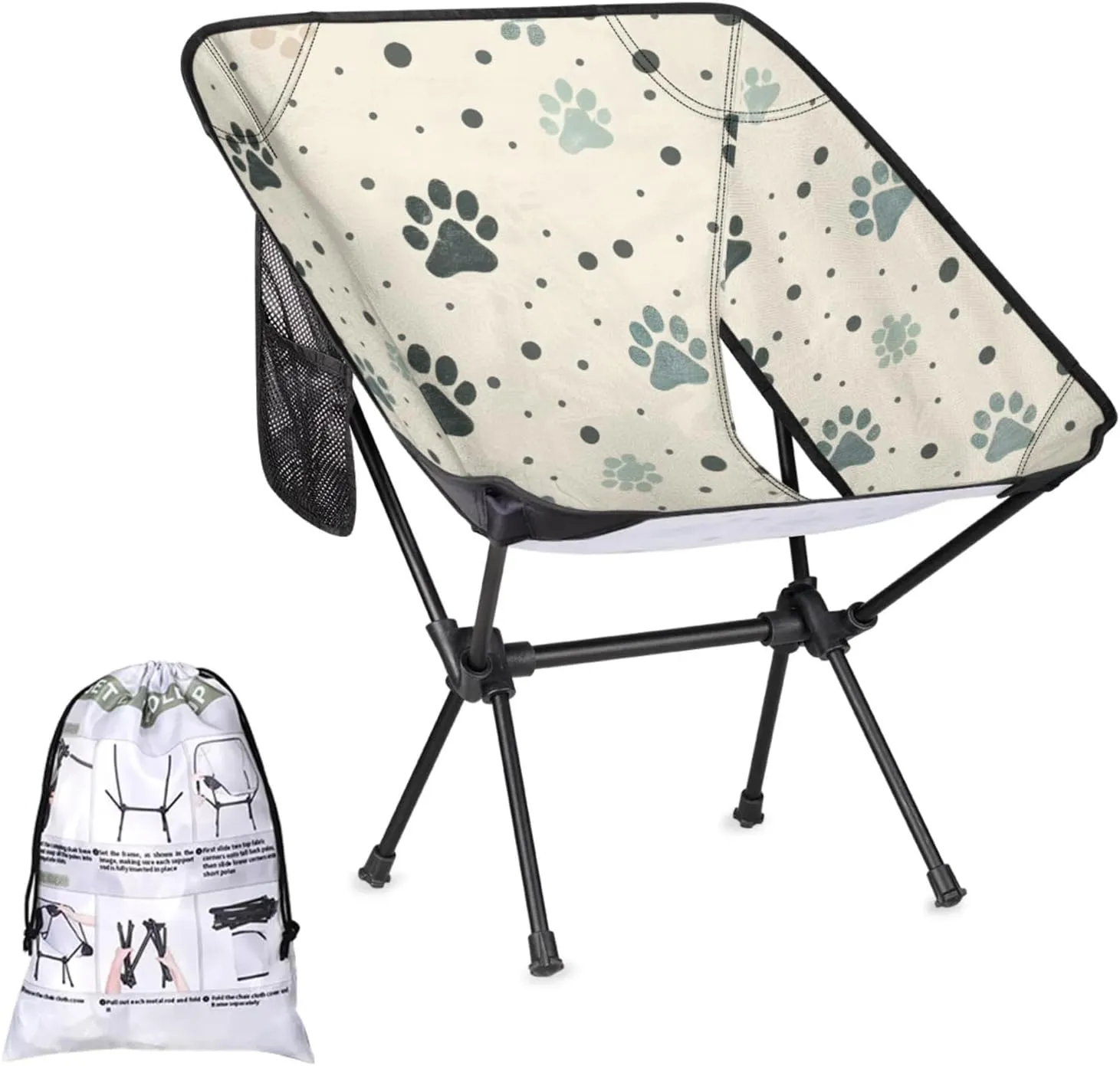 Honeybaby Folding Camping Chair Cute Dogs Paw Prints Camping Chairs Lightweight Portable Chair Outdoor Foldable Chairs for Camping Travel Picnic Beach Hiking