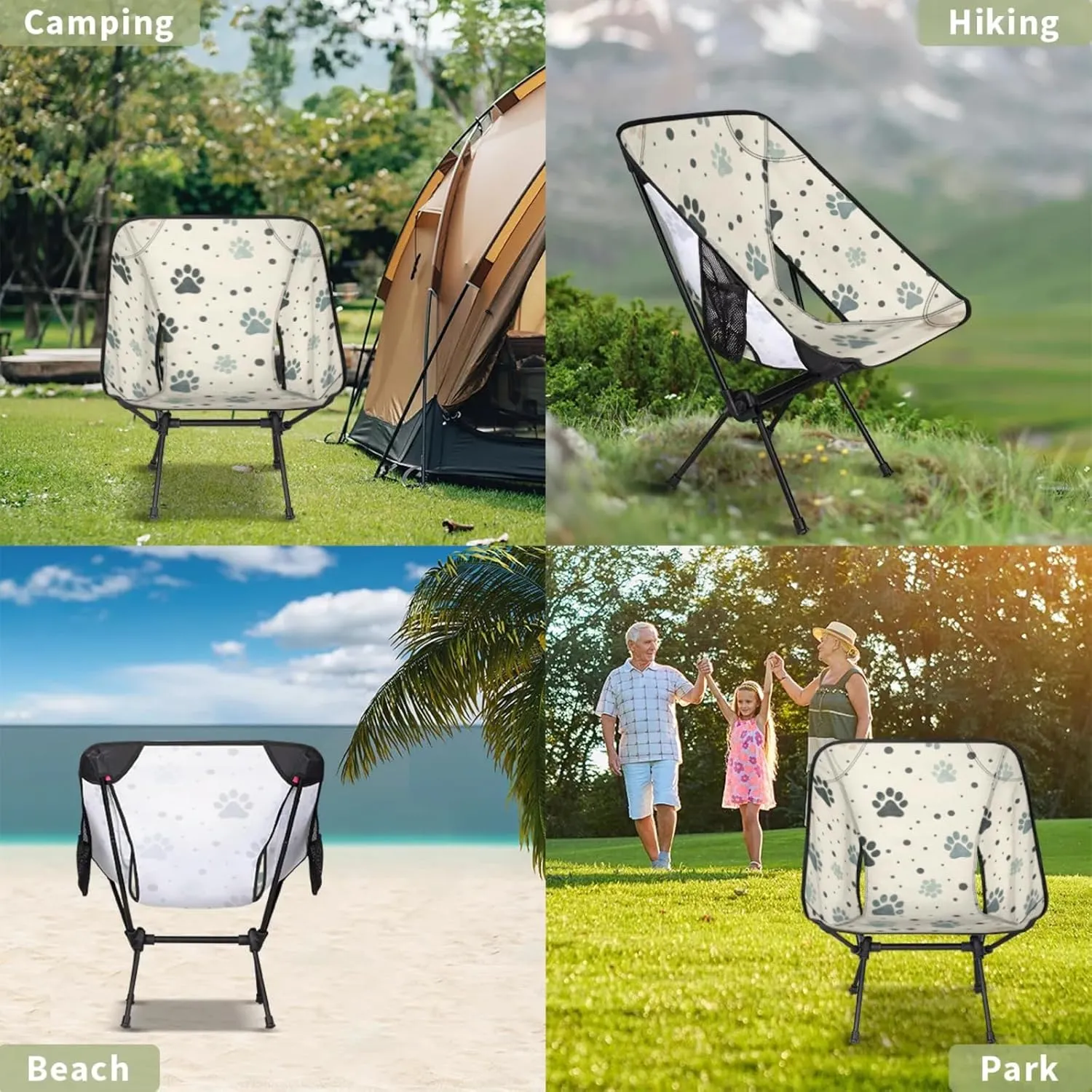 Honeybaby Folding Camping Chair Cute Dogs Paw Prints Camping Chairs Lightweight Portable Chair Outdoor Foldable Chairs for Camping Travel Picnic Beach Hiking