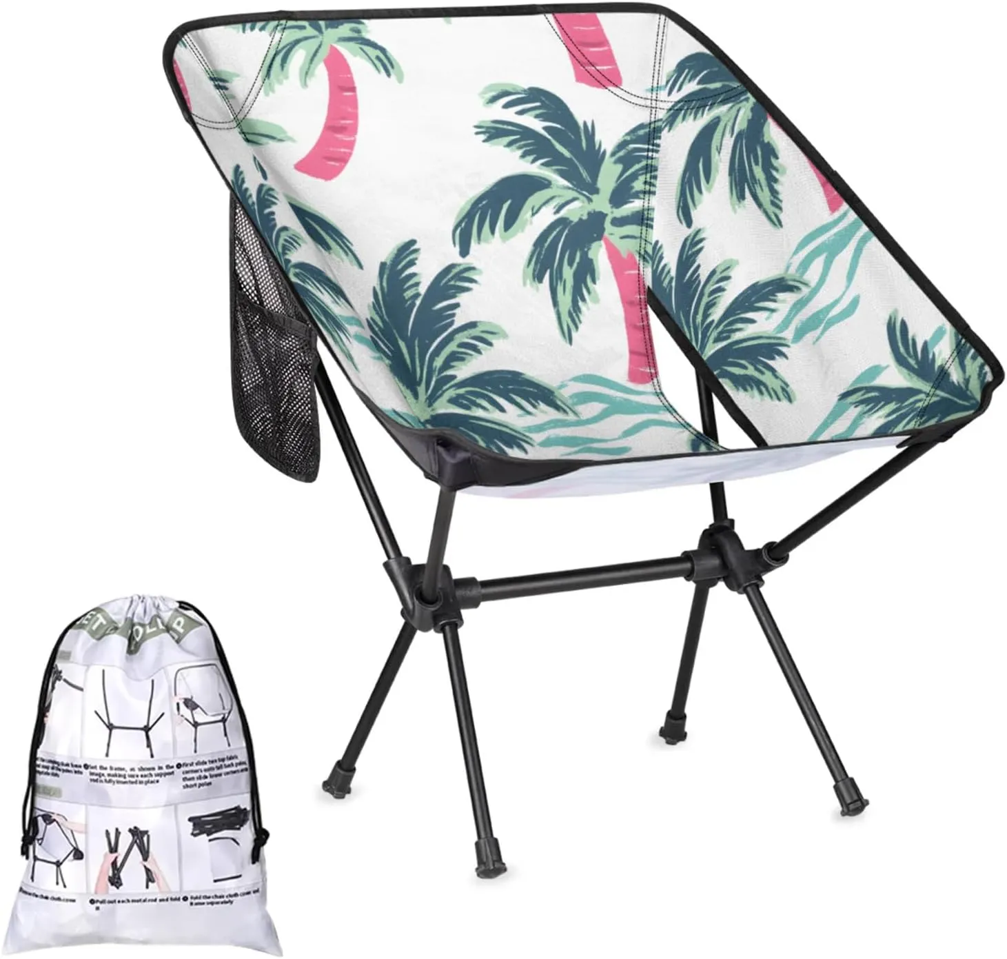 Honeybaby Folding Camping Chair Cute Palm Trees Camping Chairs Lightweight Portable Chair Outdoor Foldable Chairs for Camping Travel Picnic Beach Hiking