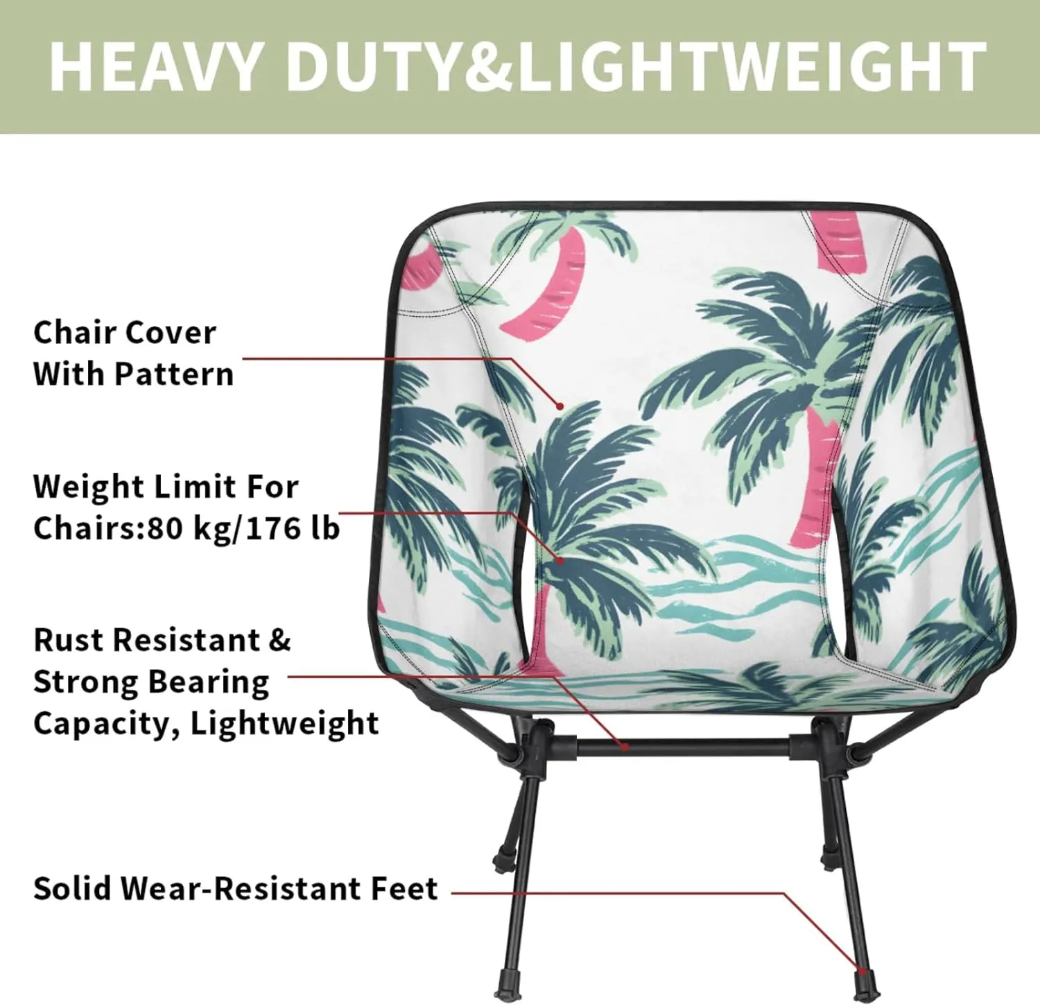 Honeybaby Folding Camping Chair Cute Palm Trees Camping Chairs Lightweight Portable Chair Outdoor Foldable Chairs for Camping Travel Picnic Beach Hiking