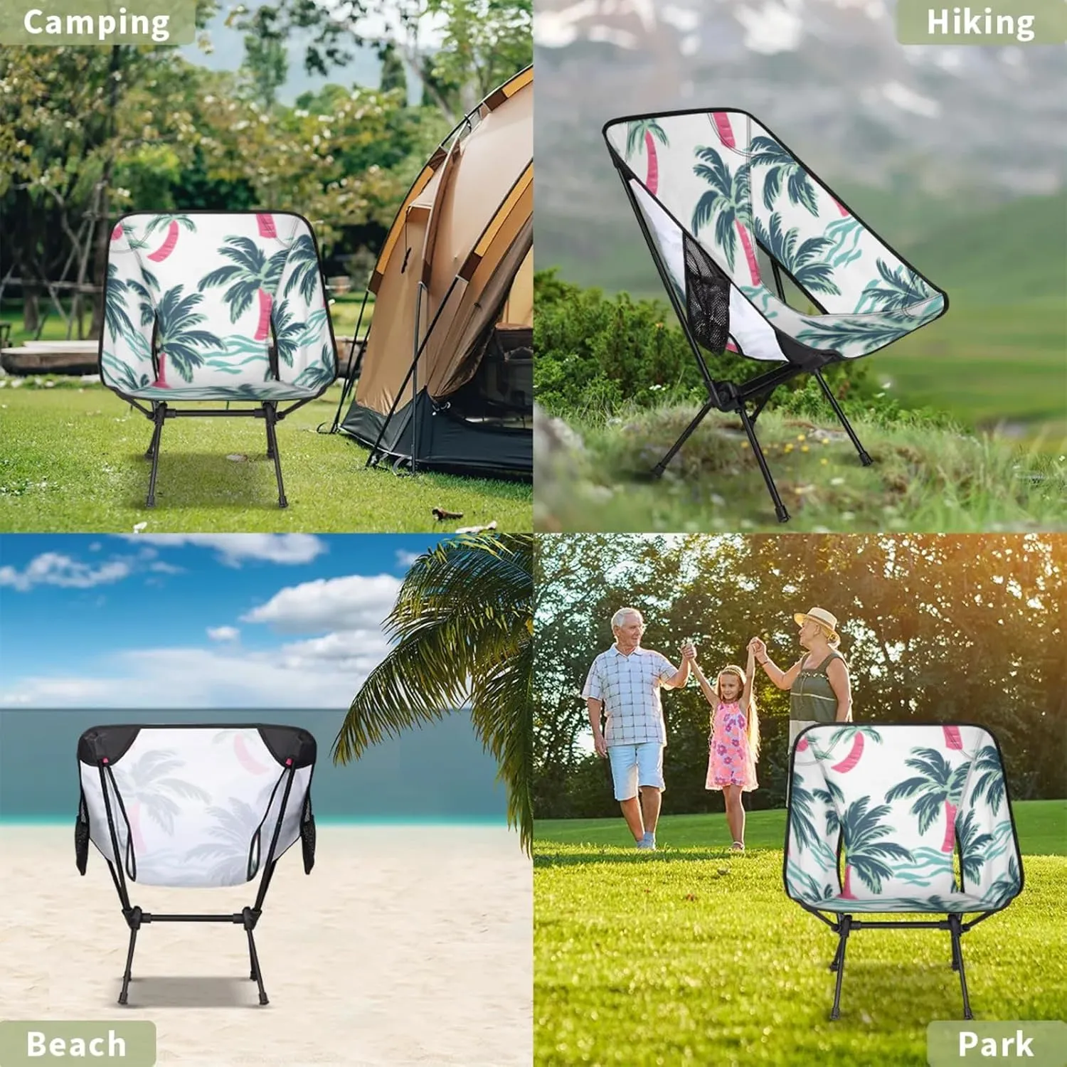 Honeybaby Folding Camping Chair Cute Palm Trees Camping Chairs Lightweight Portable Chair Outdoor Foldable Chairs for Camping Travel Picnic Beach Hiking