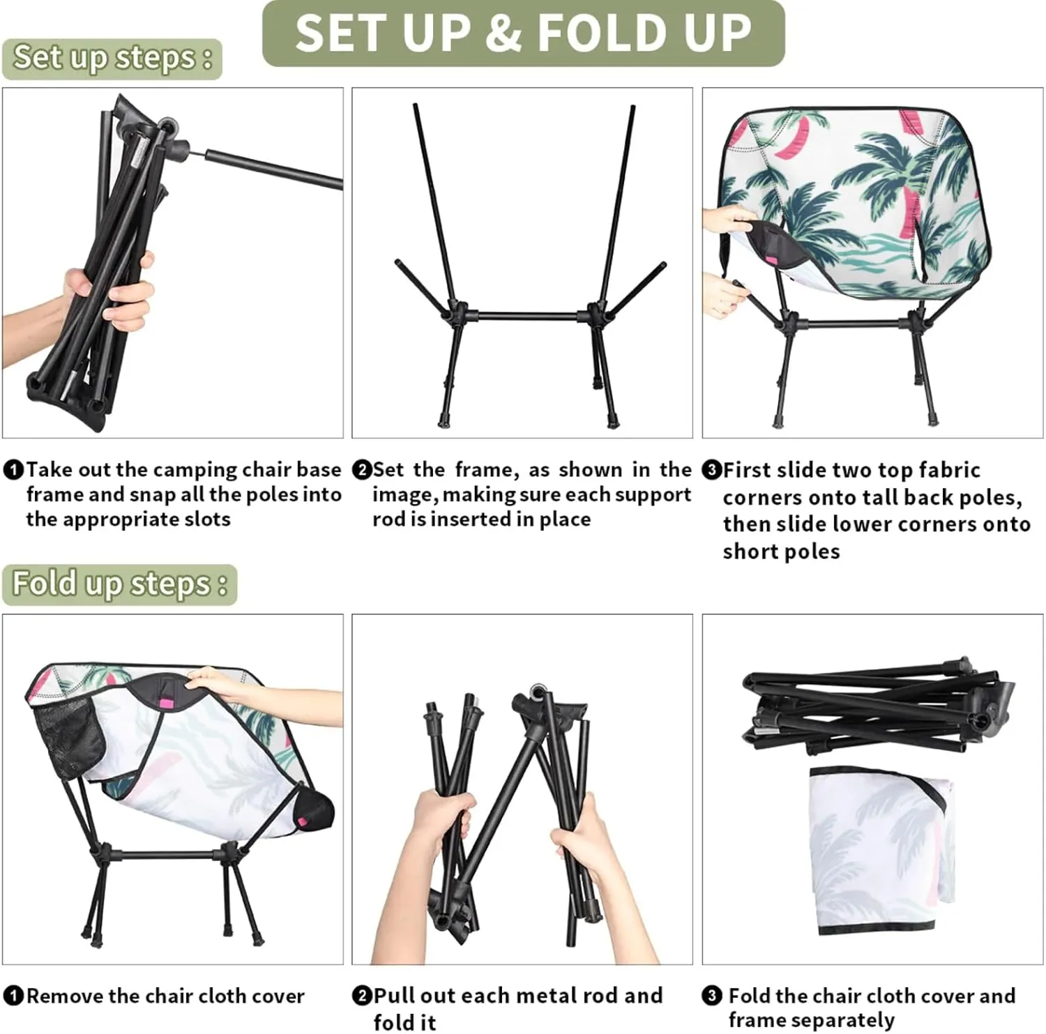 Honeybaby Folding Camping Chair Cute Palm Trees Camping Chairs Lightweight Portable Chair Outdoor Foldable Chairs for Camping Travel Picnic Beach Hiking