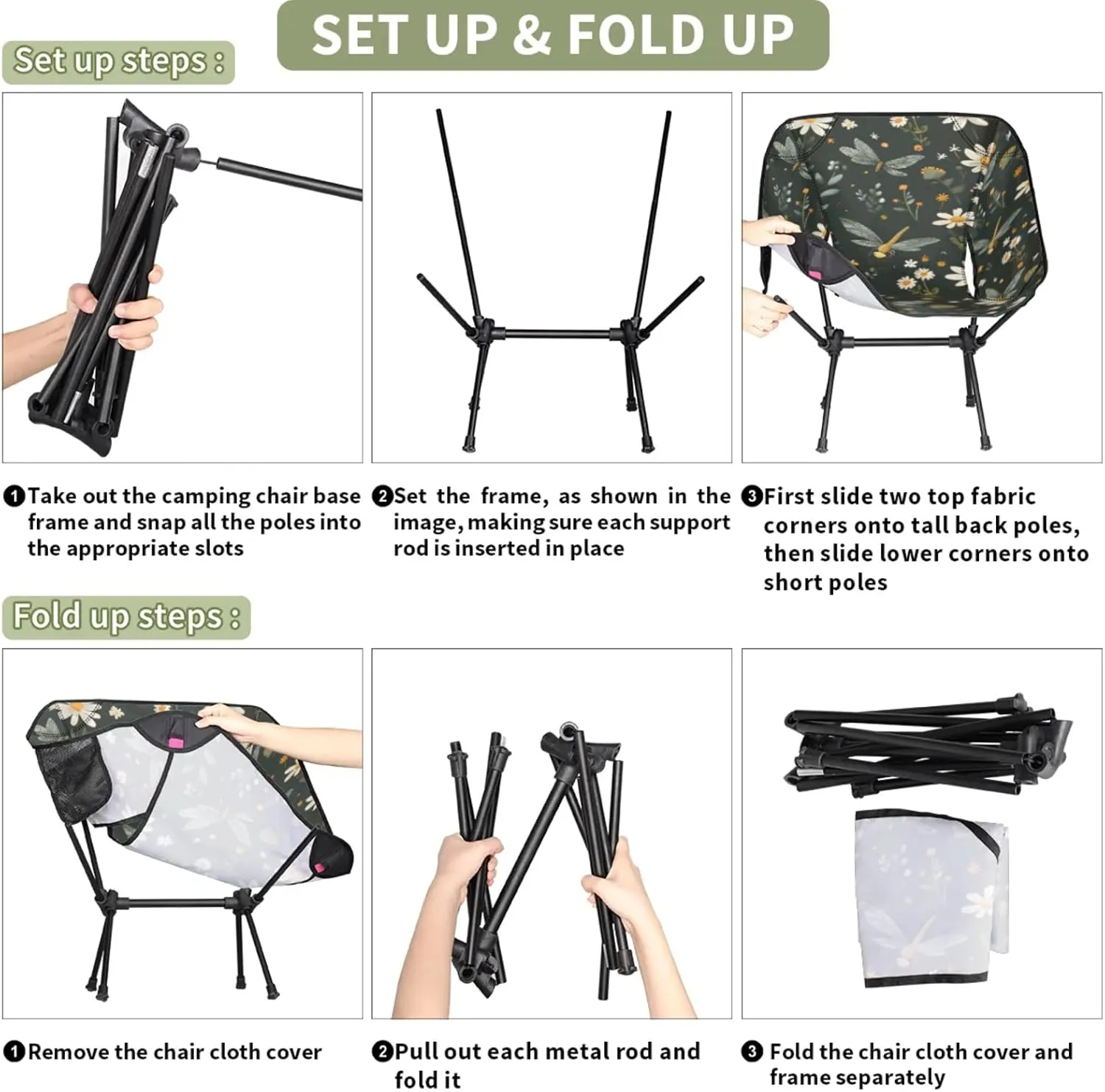 Honeybaby Folding Camping Chair Dragonfly Daisy Camping Chairs Lightweight Portable Chair Outdoor Foldable Chairs for Camping Travel Picnic Beach Hiking