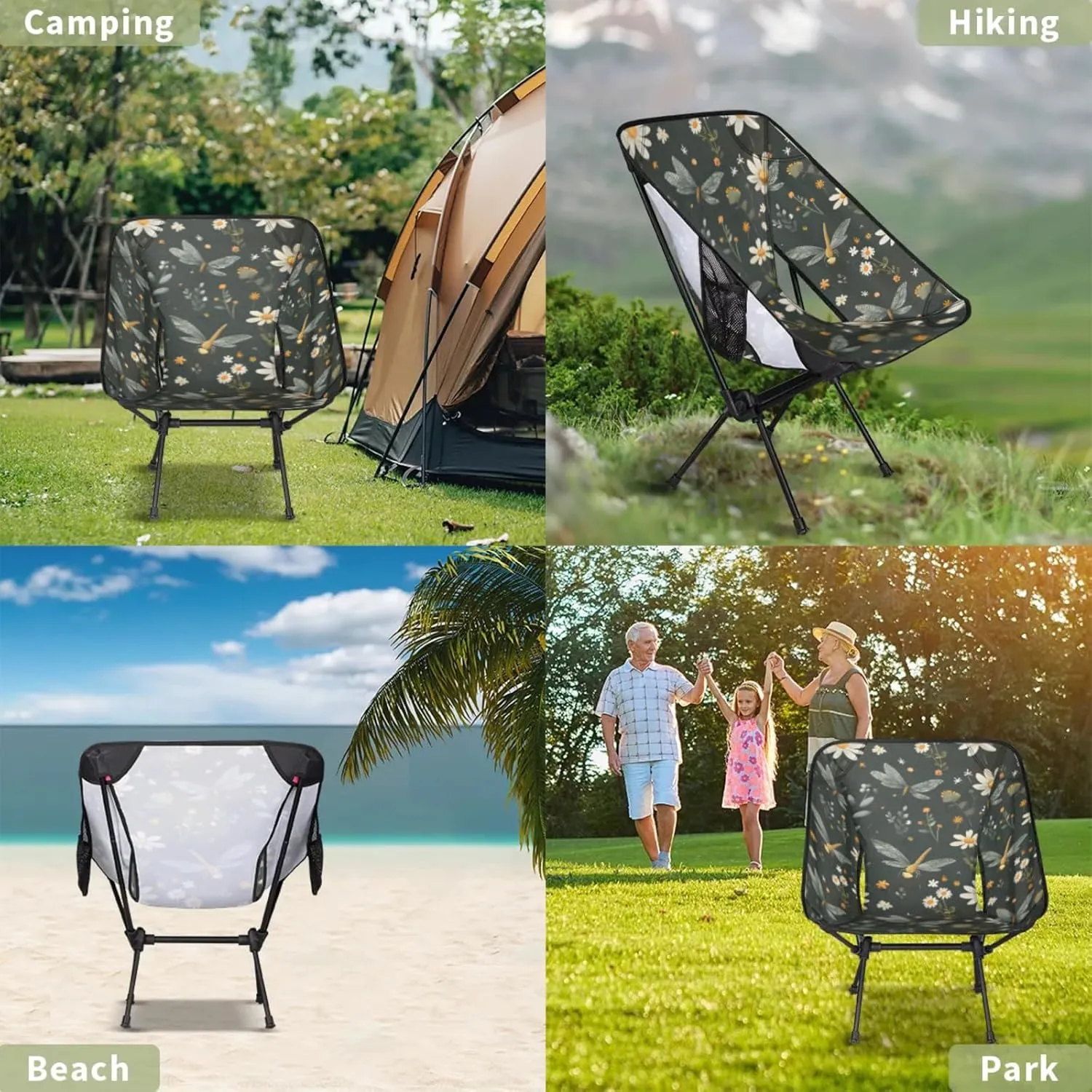 Honeybaby Folding Camping Chair Dragonfly Daisy Camping Chairs Lightweight Portable Chair Outdoor Foldable Chairs for Camping Travel Picnic Beach Hiking