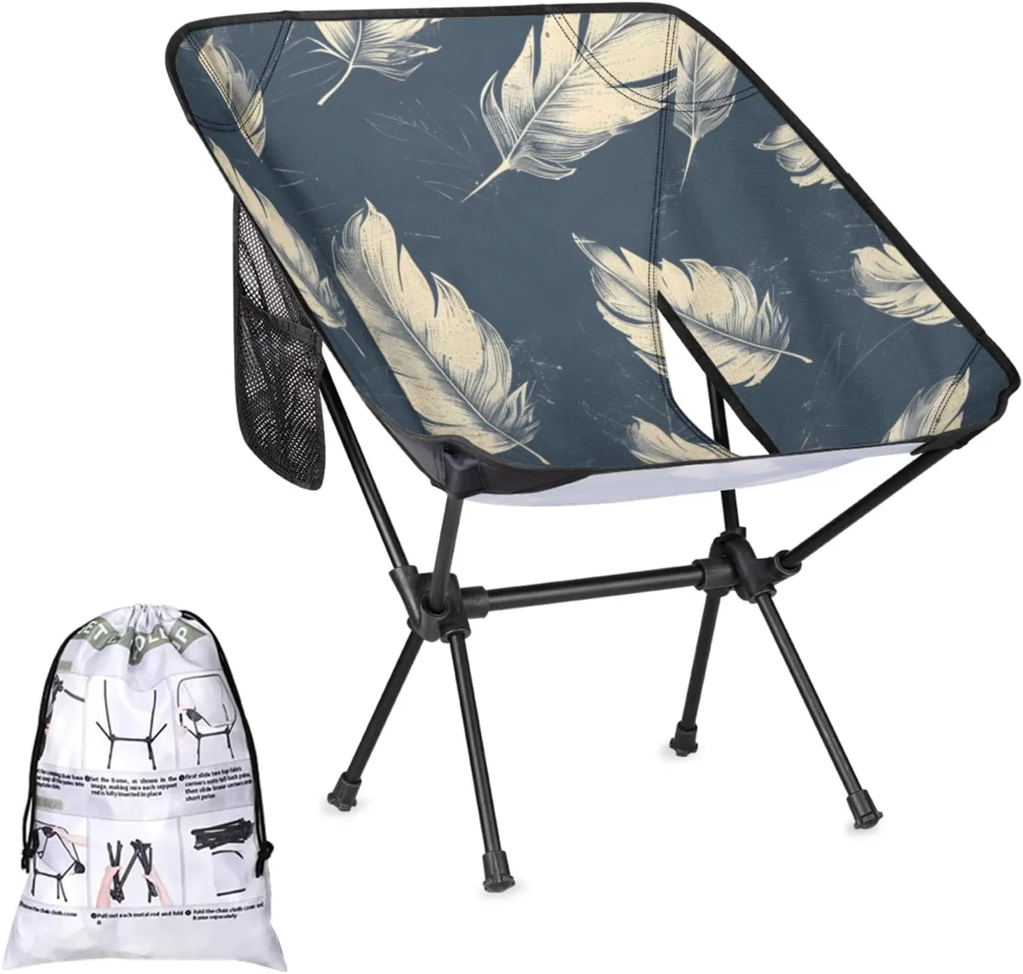 Honeybaby Folding Camping Chair Feather Themed Camping Chairs Lightweight Portable Chair Outdoor Foldable Chairs for Camping Travel Picnic Beach Hiking
