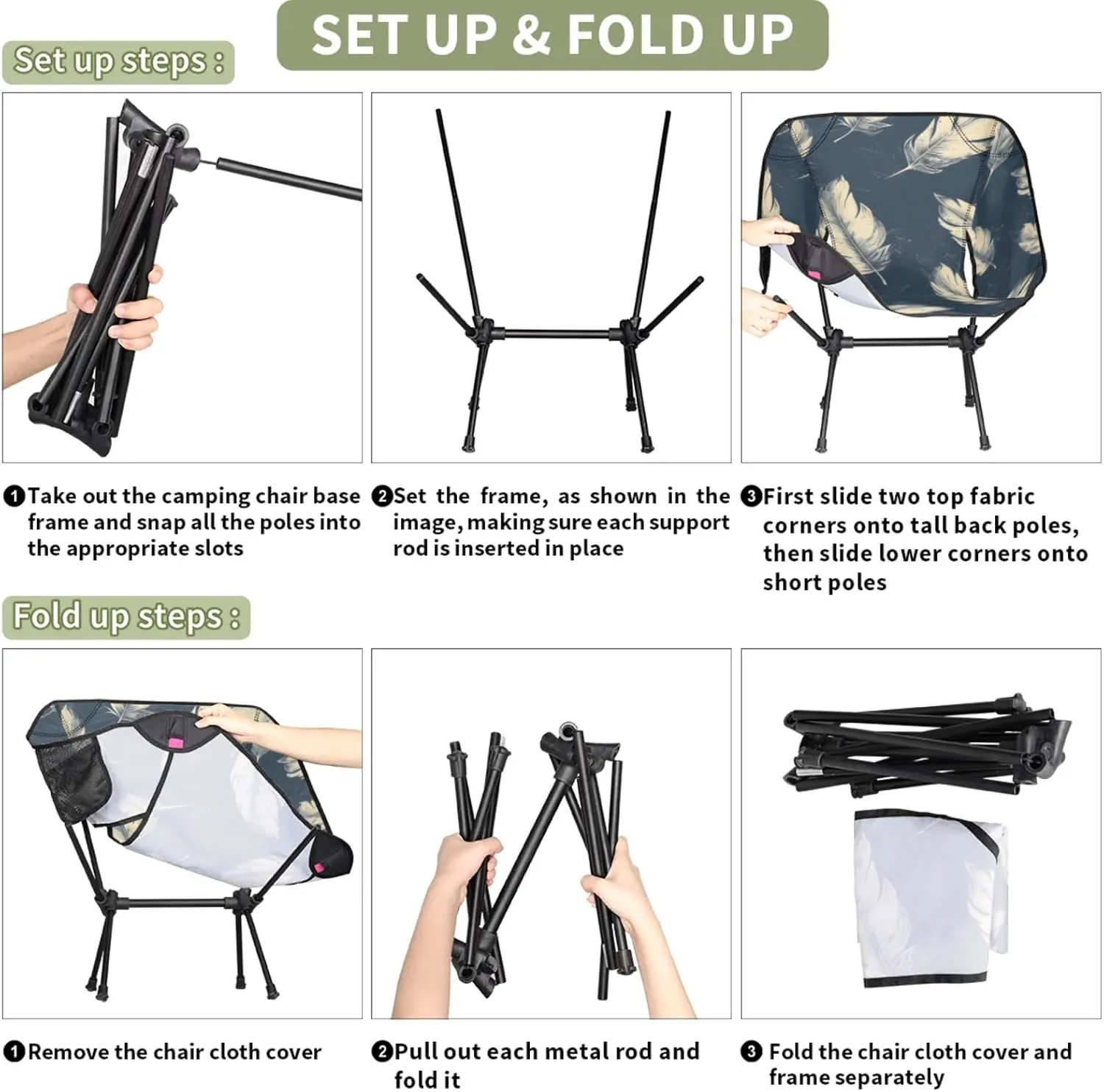 Honeybaby Folding Camping Chair Feather Themed Camping Chairs Lightweight Portable Chair Outdoor Foldable Chairs for Camping Travel Picnic Beach Hiking