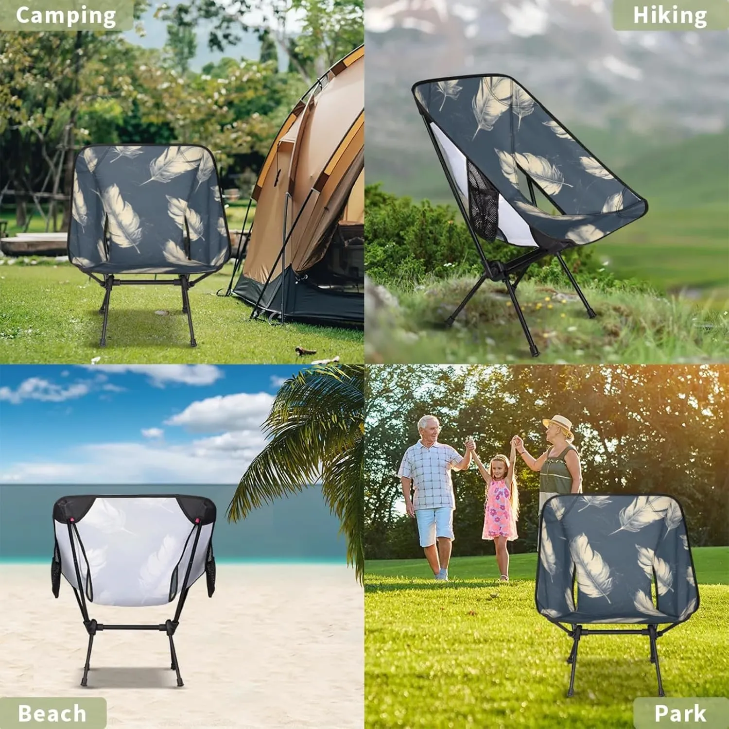 Honeybaby Folding Camping Chair Feather Themed Camping Chairs Lightweight Portable Chair Outdoor Foldable Chairs for Camping Travel Picnic Beach Hiking