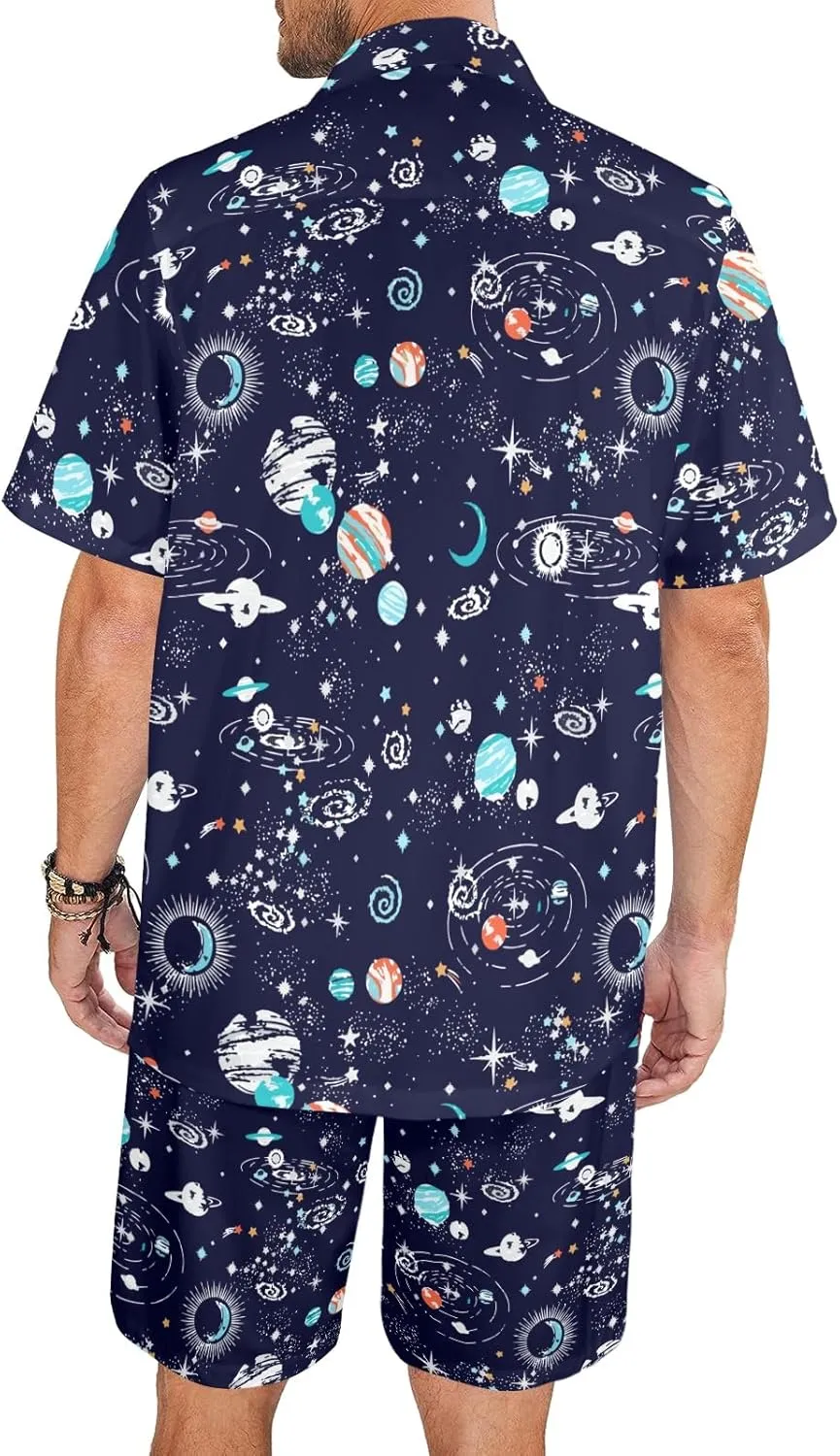 HUGLAZY Mens 2 Piece Outfit Summer Shirts Short Sleeve Hawaiian Shirt And Shorts Beach Outfits Party Disco