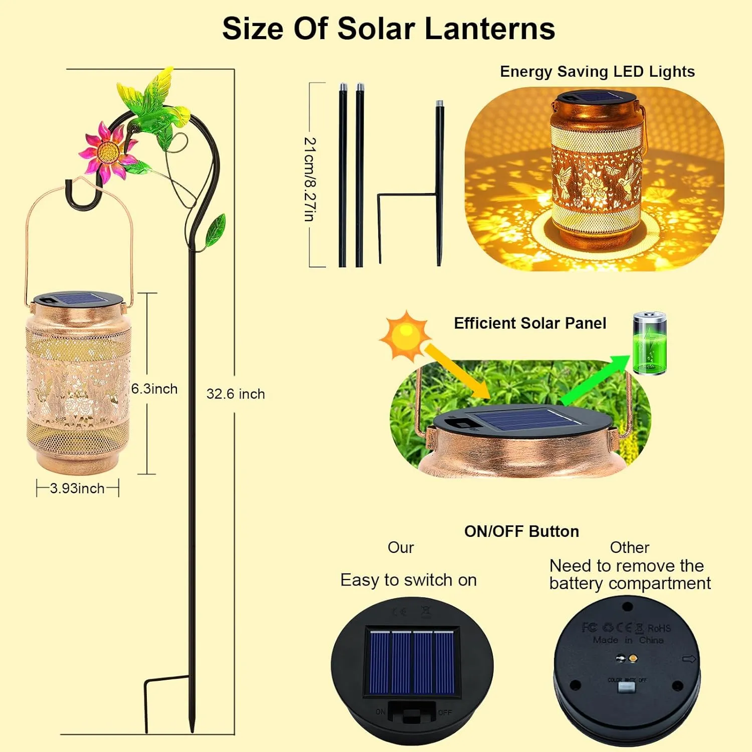 Hummingbird Solar Lanterns Outdoor Waterproof with Shepherd Hook, Birthday Mothers Day Gifts for Women Mom Grandma, Metal Solar Hanging Lights Garden Decor for Outside Yard Patio Pathway Porch