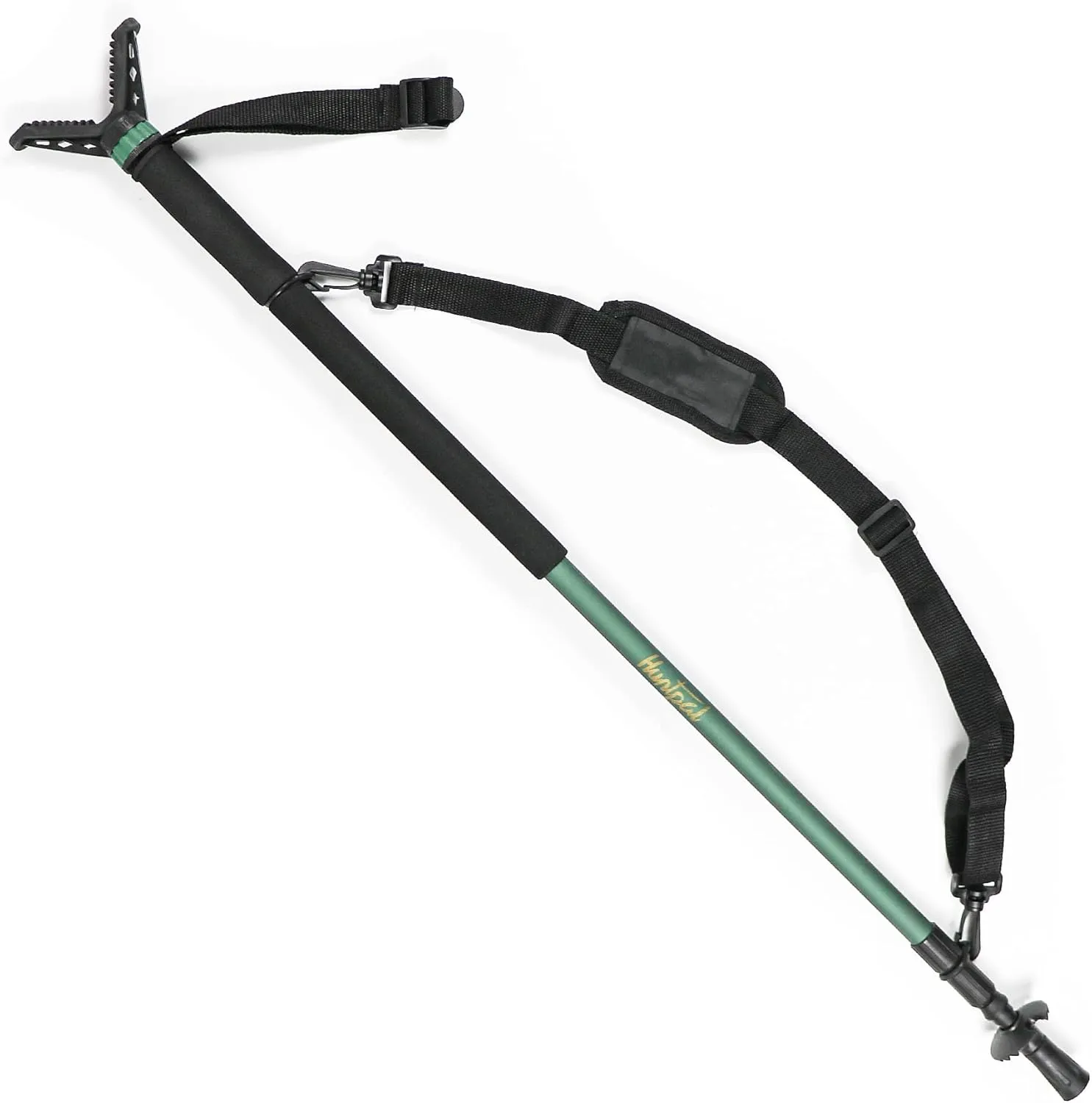 HUNTPAL Hunting Monopod Shooting Stick 33"-75" Gun Rifle Crossbow Shooting Rest Trekking Hiking Pole Walking Stick with Integrated Spike Feet, Matt Aluminum Stand with V Yoke and Carry Shoulder Strap