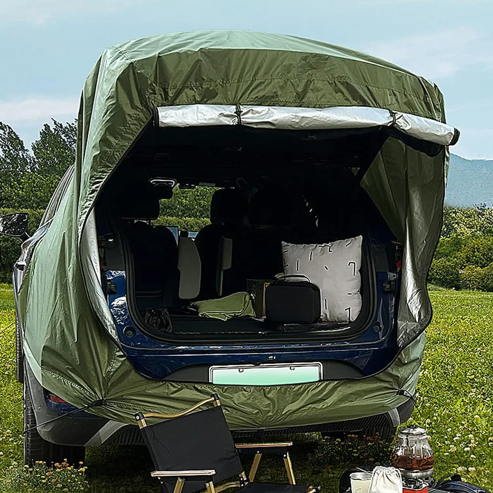 HXBER Car Rear Tent with Canopy, Outdoor Camping Picnic Tent, Double Layer Mesh & Sunscreen Cloth, Waterproof & Windproof, Easy Setup