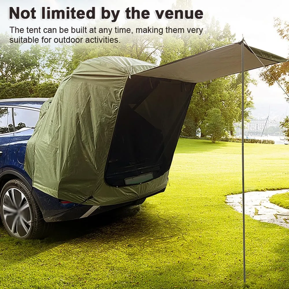 HXBER Car Rear Tent with Canopy, Outdoor Camping Picnic Tent, Double Layer Mesh & Sunscreen Cloth, Waterproof & Windproof, Easy Setup