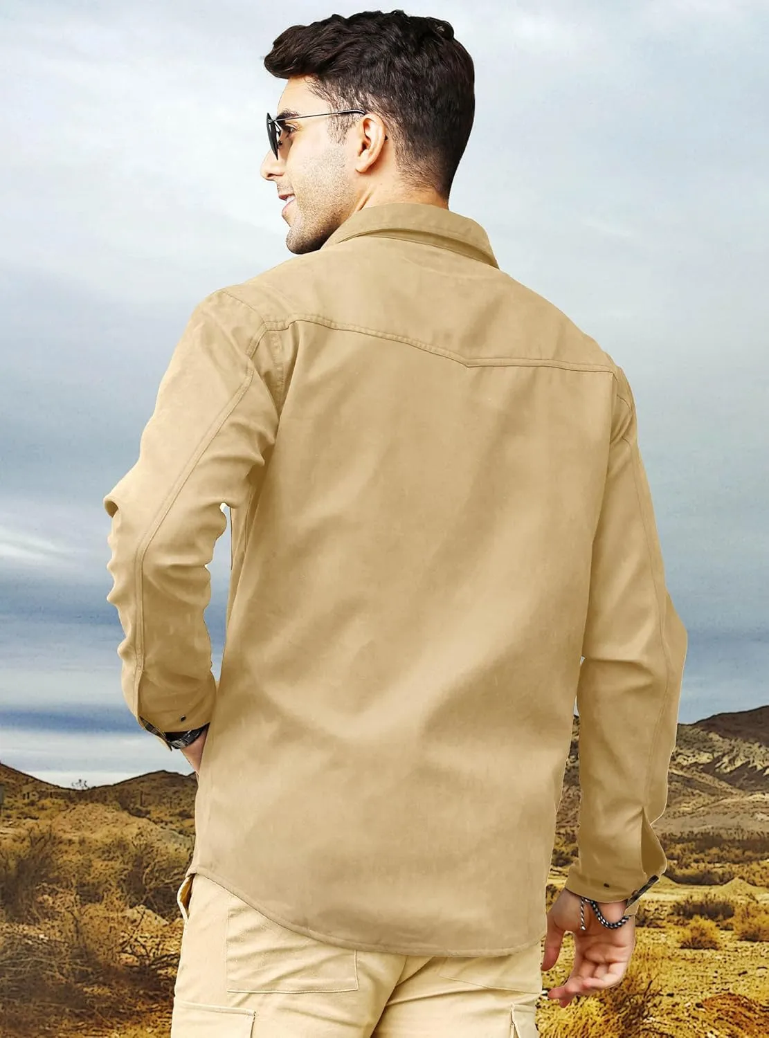 HYPESTFIT Men's Flannel Lined Shacket Jacket Plaid Brushed Lining Cowboy Western Twill Outdoor Shirt Jacket
