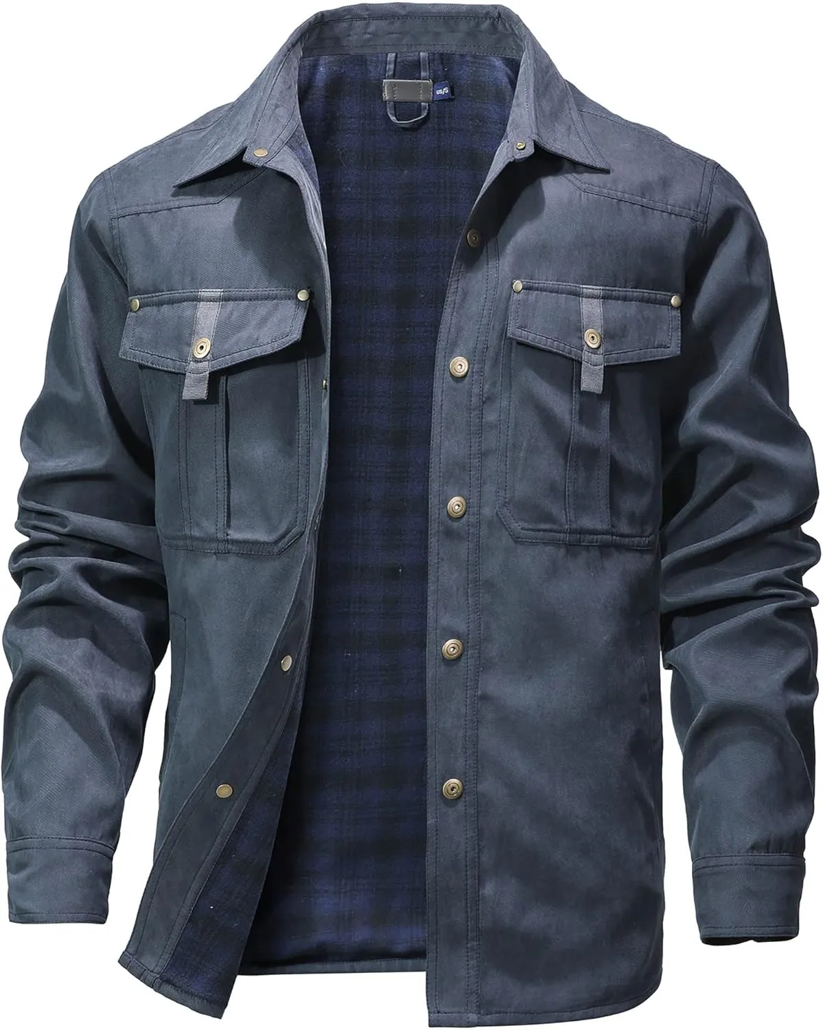 HYPESTFIT Men's Flannel Lined Shacket Jacket Plaid Brushed Lining Cowboy Western Twill Outdoor Shirt Jacket
