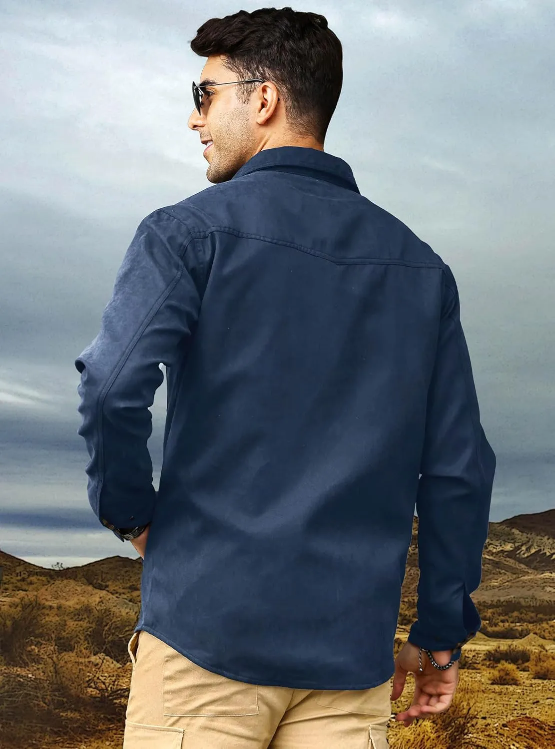HYPESTFIT Men's Flannel Lined Shacket Jacket Plaid Brushed Lining Cowboy Western Twill Outdoor Shirt Jacket