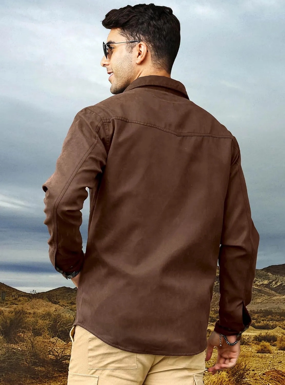 HYPESTFIT Men's Flannel Lined Shacket Jacket Plaid Brushed Lining Cowboy Western Twill Outdoor Shirt Jacket