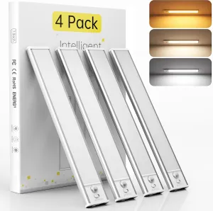 hyrion Under Cabinet Lights, Dimmable LED Rechargeable 1000mAh, Motion Sensor Light with 3 Color Temps, Magnetic Wireless Closet Lighting for Kitchen Cabinets, Stairs, Wardrobe (Battery Operated)