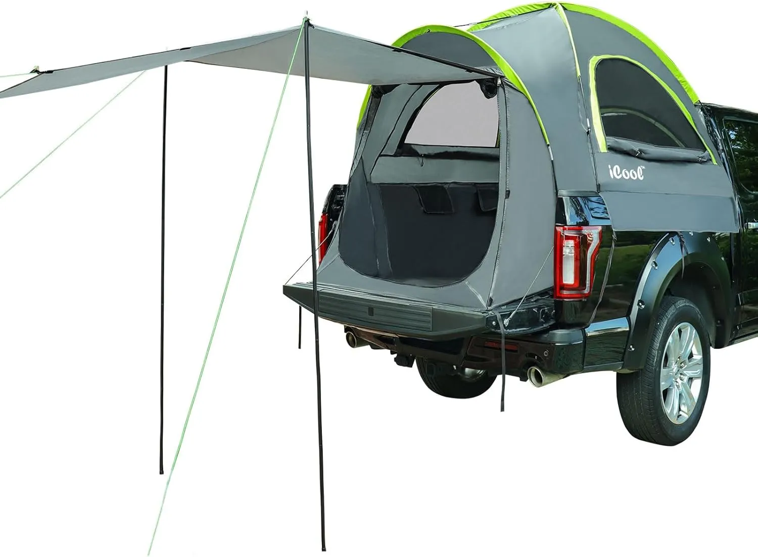 iCool Pickup Truck Tent, Waterproof PU4000mm Double Layer for 5.5’-6’ FT Truck Bed, Portable Truck Bed Tent for Camping with Three Layers of Anti-Tear Material Cover and Large Awning Sun Shelter