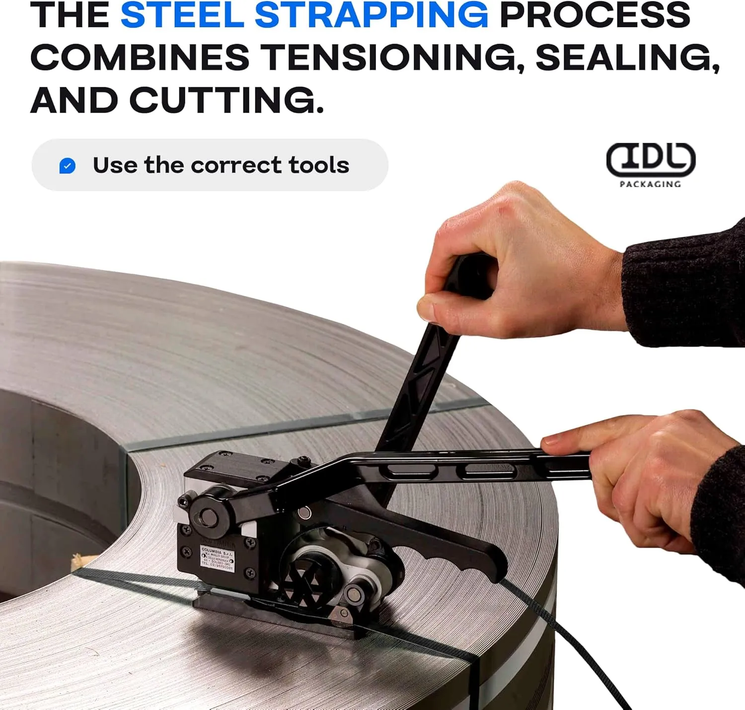IDL Packaging 1/2" x .020" x 200' Steel Strapping Coil (1100 Lbs Break Strength) in Self-Dispensed Сardboard Box - Portable Strong Banding with Superior Cut-Resistance - Heavy Pallet Strapping
