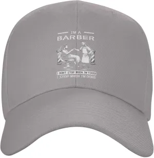 I'm A Barber Funny Tired Hairstylist Pole Cool Vintage Adjustable Gray Curved Bill Baseball Cap Comfortable Breathable Everyday Wear4