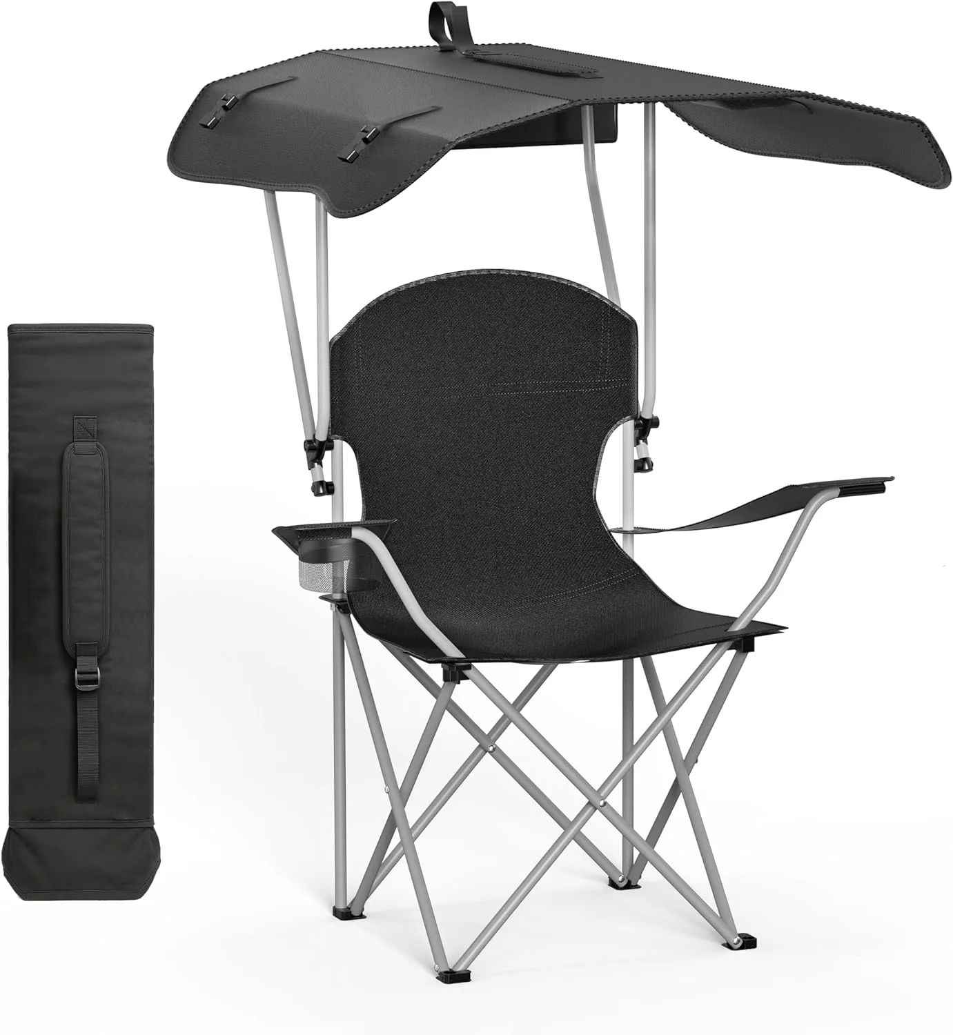 InfiniPower Simple Deluxe Beach Chair with Umbrella - Portable Camping Chair with Canopy, 35" Sun Shade, Heavy Duty 600D Fabric, X-Frame Design for Outdoor Sports Activities & Fishing