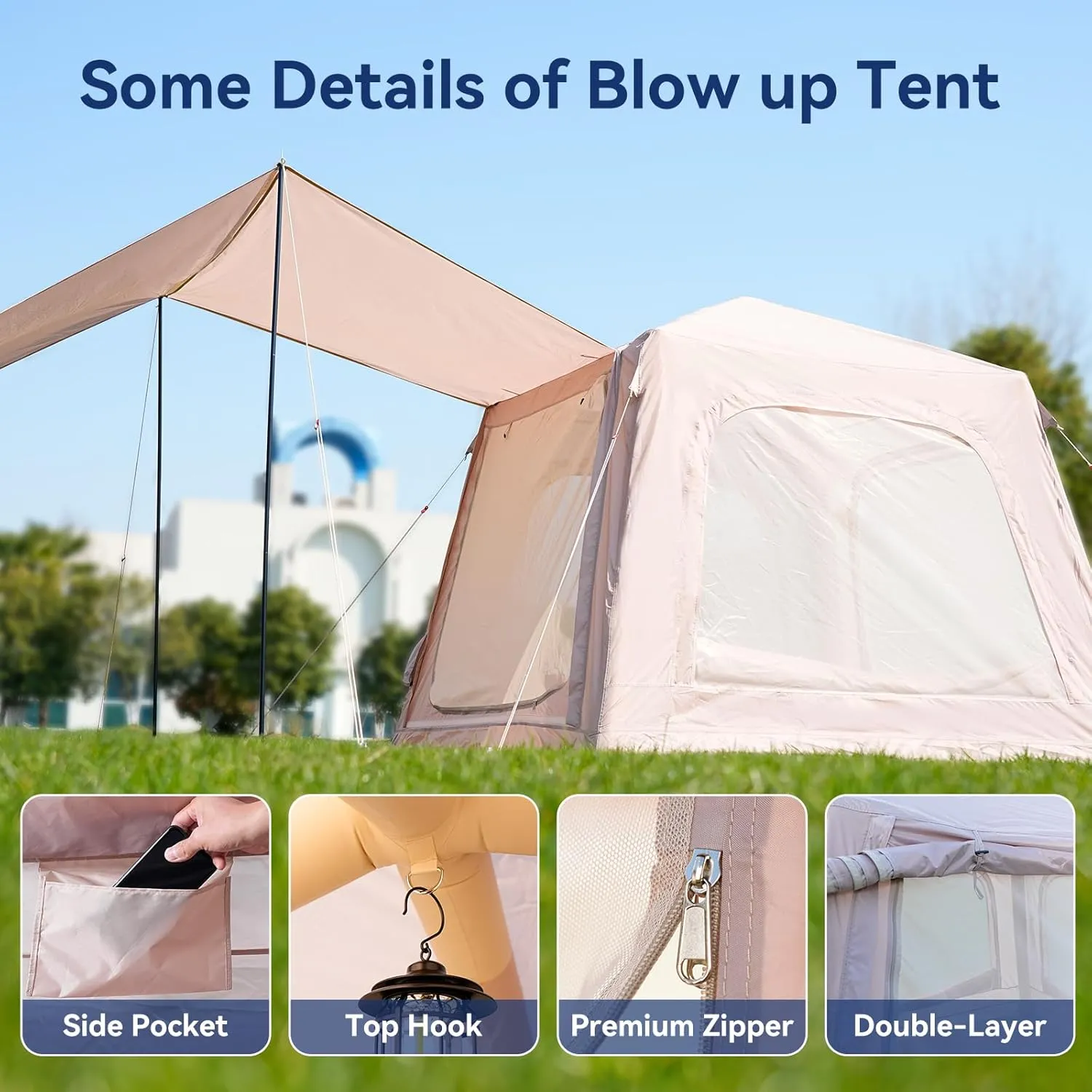 Inflatable Blow Up Tents for Camping,Waterproof Oxford Hot Tent with Manual Pump,Spacious Easy Setup Inflatable Camping Air Tent for Family Glamping