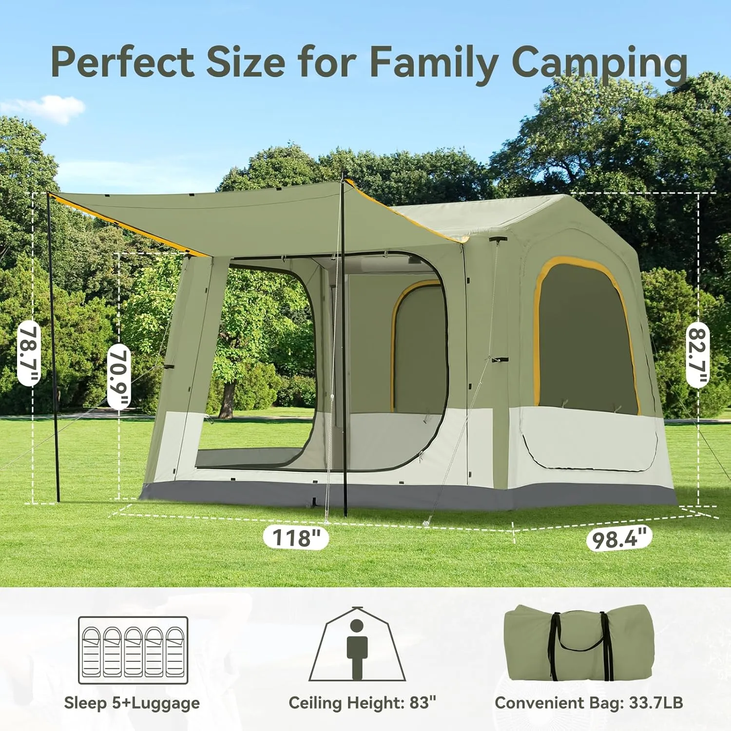 Inflatable Blow Up Tents for Camping,Waterproof Oxford Hot Tent with Manual Pump,Spacious Easy Setup Inflatable Camping Air Tent for Family Glamping