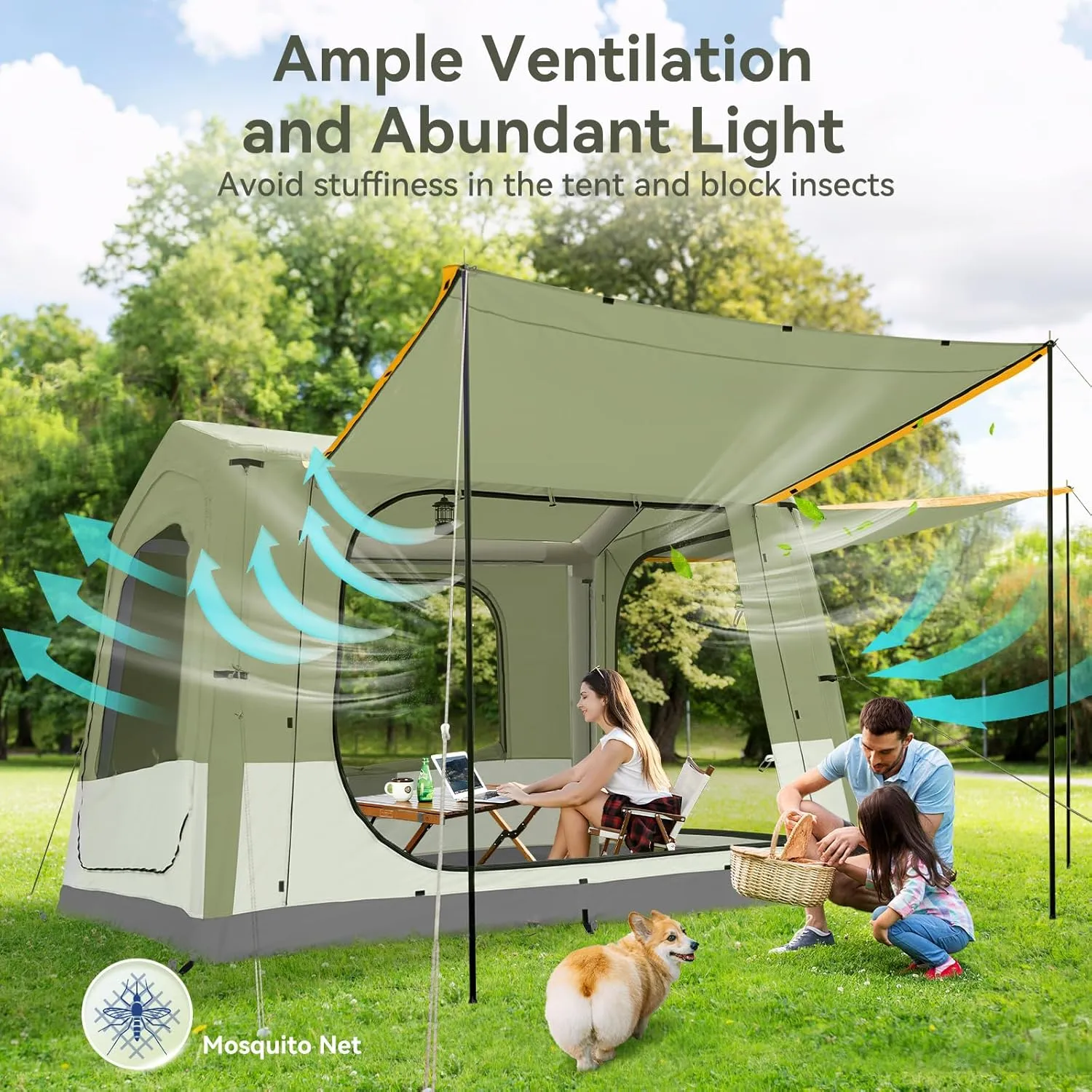 Inflatable Blow Up Tents for Camping,Waterproof Oxford Hot Tent with Manual Pump,Spacious Easy Setup Inflatable Camping Air Tent for Family Glamping