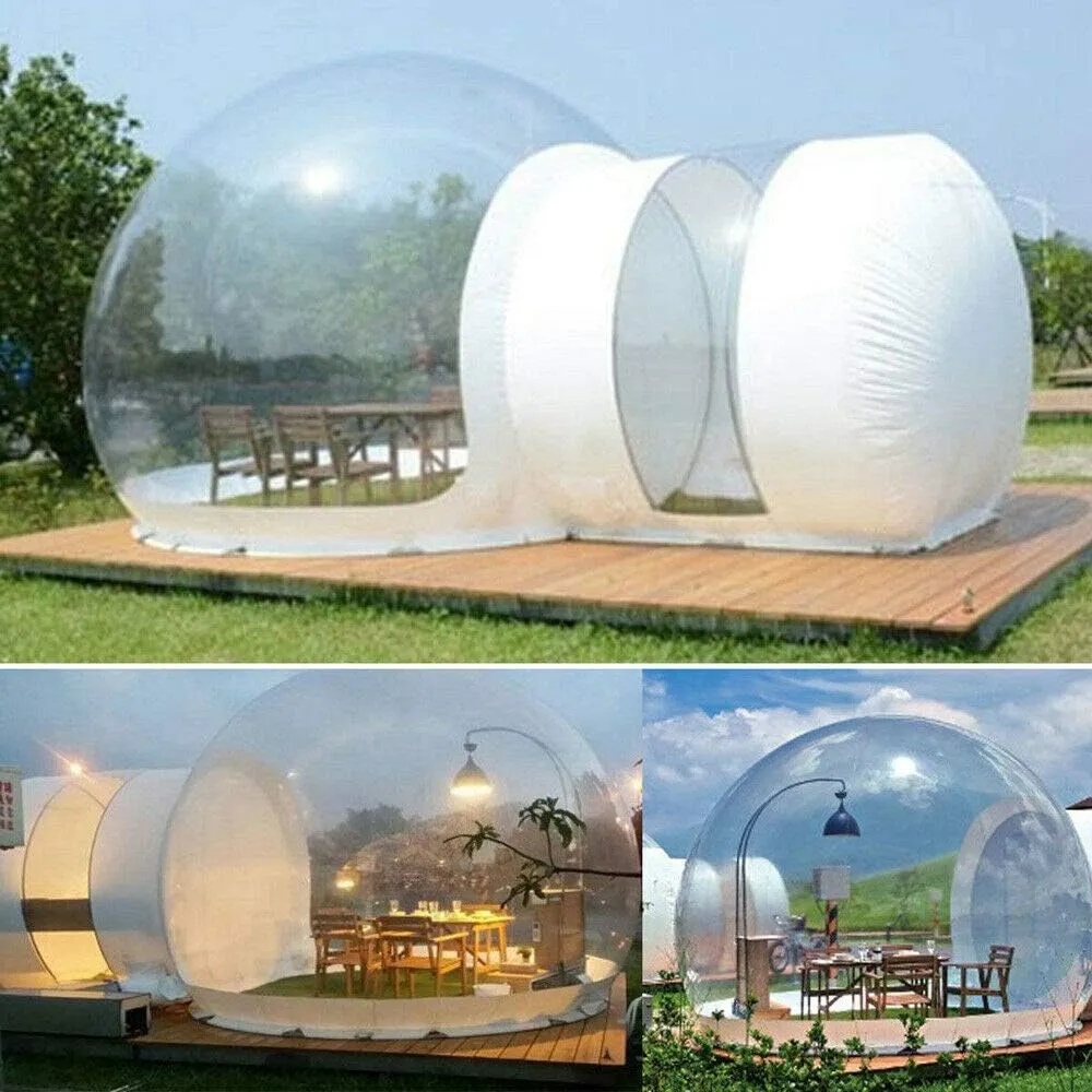 Inflatable Bubble House Tent, 3m 2m Outdoor Single Tunnel Inflatable Bubble Camping Tent Transparent PVC Dome Tent with Air Blower for Lawn, Backyard