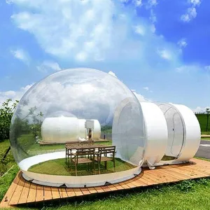 Inflatable Bubble House Tent, 3m 2m Outdoor Single Tunnel Inflatable Bubble Camping Tent Transparent PVC Dome Tent with Air Blower for Lawn, Backyard