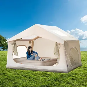 Inflatable Camping Tent, 2-4 Person Family Tent with Skylights, Pump and Relief Valve, 4 Season Waterproof Oxford Cloth, Easy Setup, Panorama Gate, Sport Tent for Camping, Picnics(8 Square metre)
