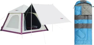Inflatable Camping Tent, Easy Setup 4 Season Blow Up Tent   Blue Sleeping Bag for Adults