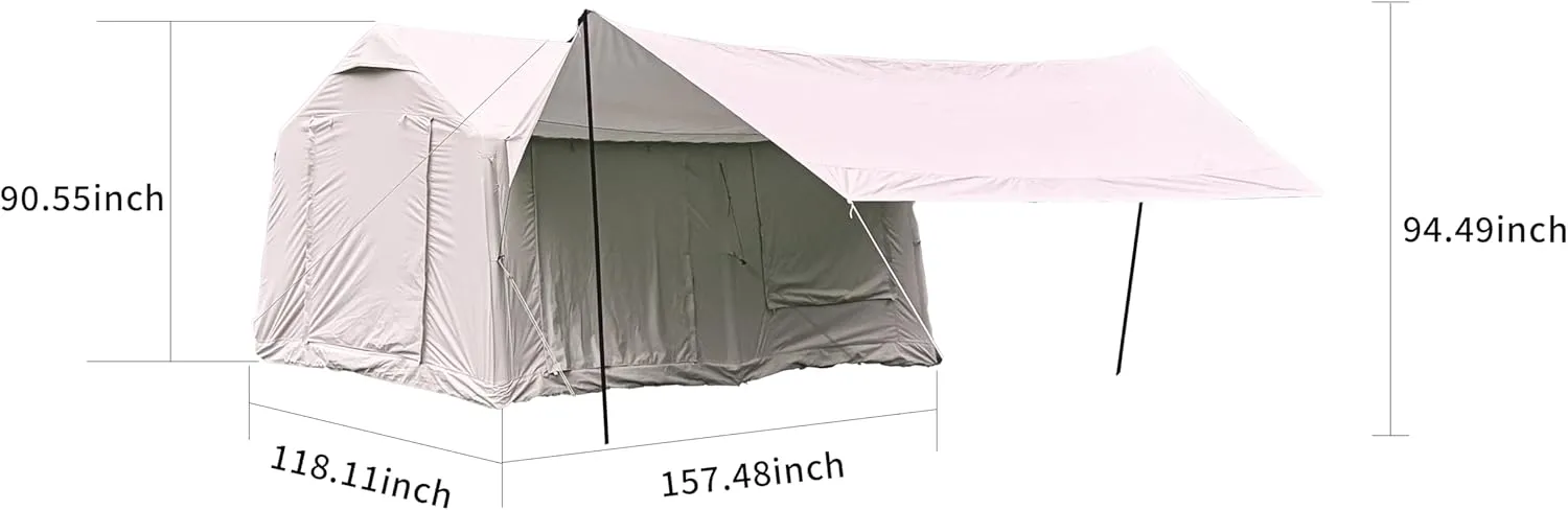 Inflatable Camping Tent with Hand Pump,Waterproof and Windproof,Blow up Tent w/Canopy,Portable Air Glamping Tents,4 Seasons,Easy Setup for 7-8 People
