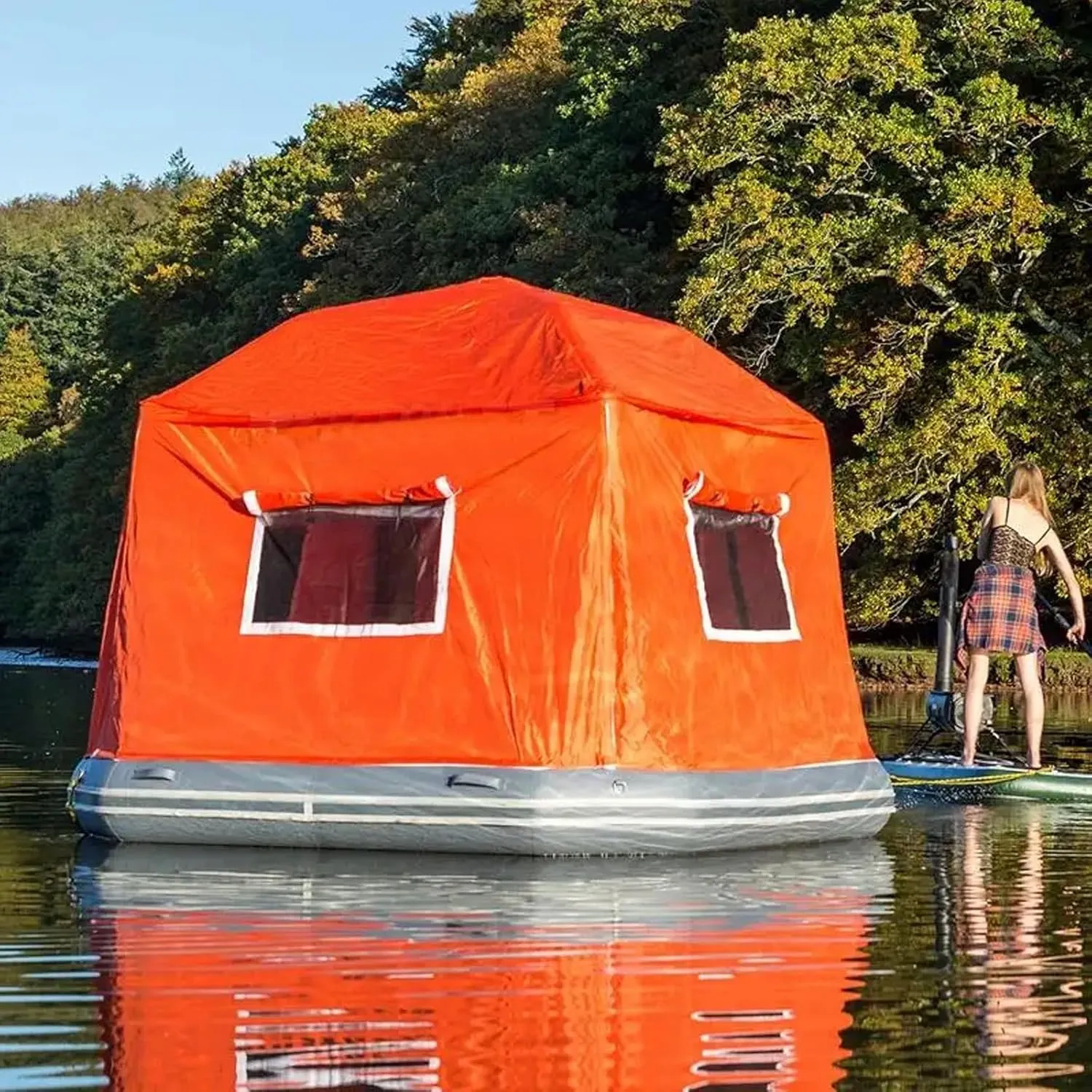 Inflatable Camping Tent with Pump Easy Setup Waterproof Windproof Outdoor Blow Up Tent Pool Lounge Float