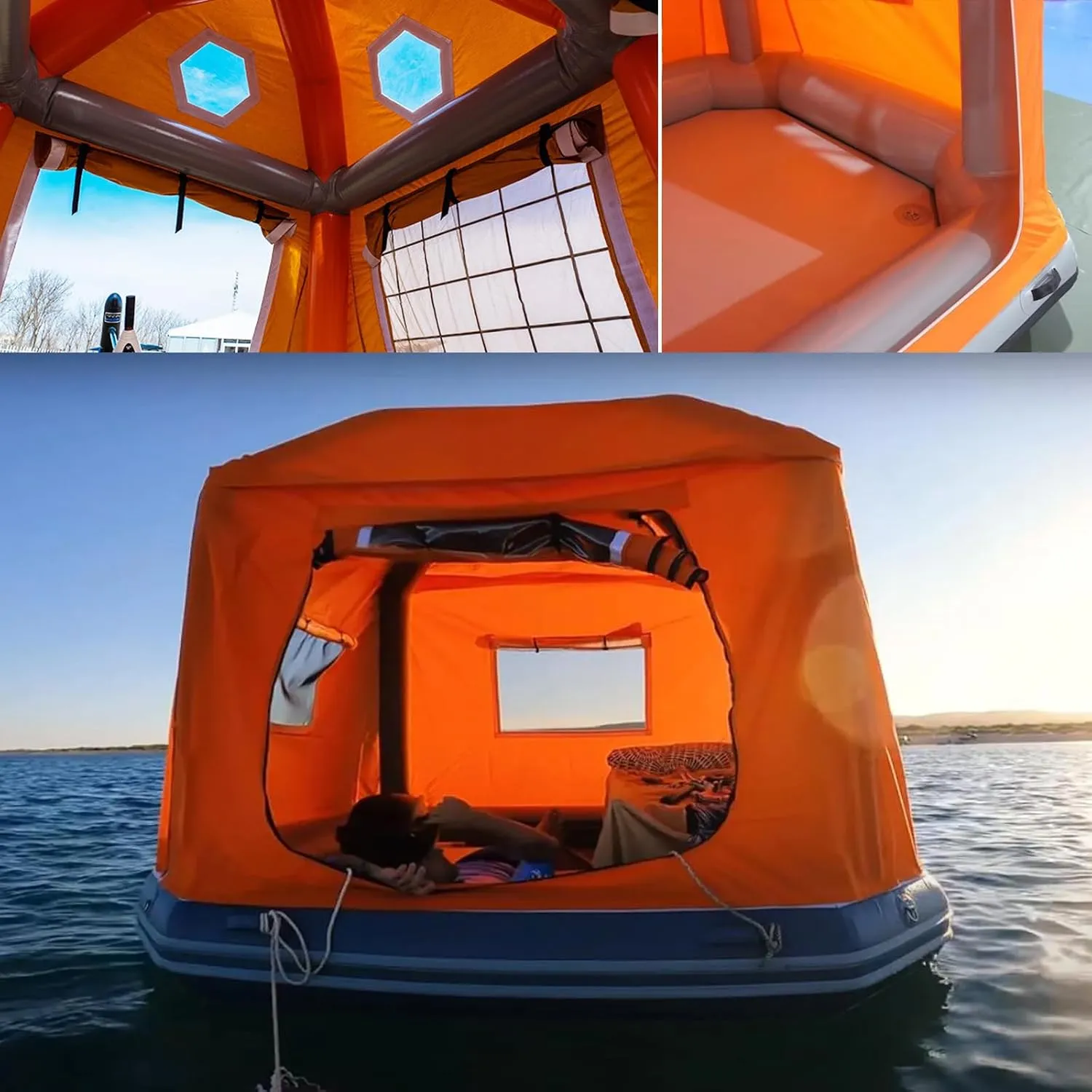 Inflatable Camping Tent with Pump Easy Setup Waterproof Windproof Outdoor Blow Up Tent Pool Lounge Float
