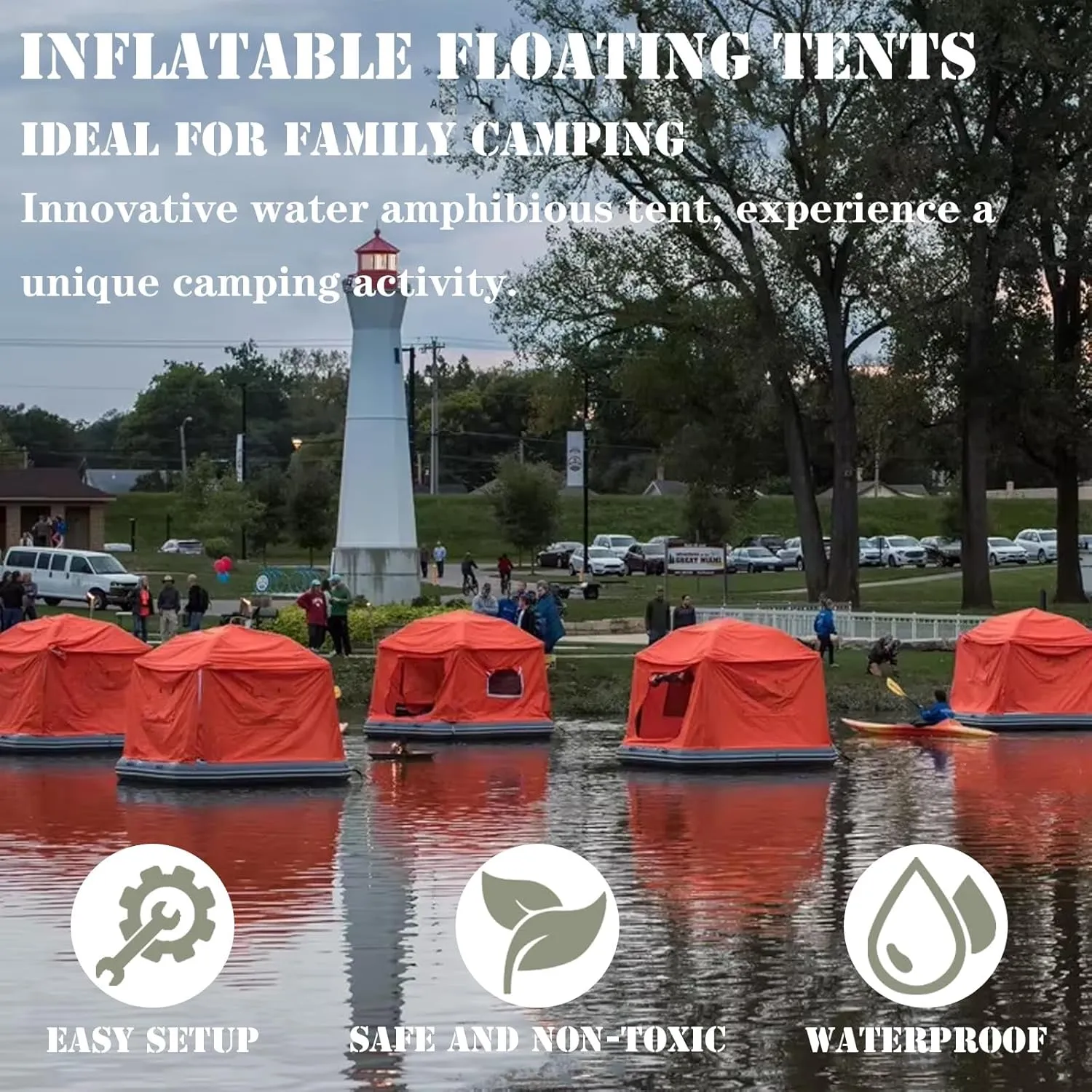 Inflatable Camping Tent with Pump Easy Setup Waterproof Windproof Outdoor Blow Up Tent Pool Lounge Float
