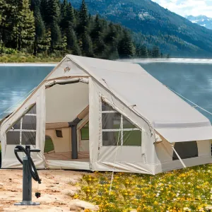 Inflatable Tent with Pump,4-6 Person Instant Glamping Camping Tents House, Easy Setup Blow Up Family Tents for 4 Seasons Waterproof Inflatable Tent for Camping with Mesh Windows.