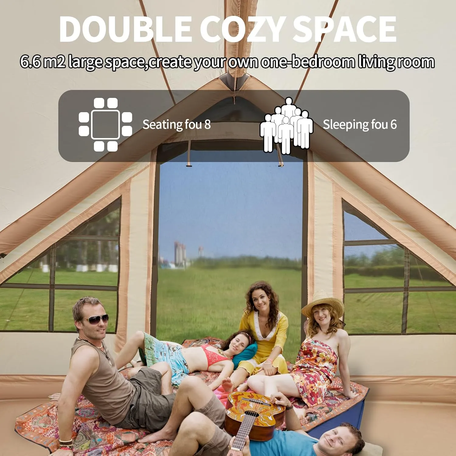 Inflatable Tent with Pump,4-6 Person Instant Glamping Camping Tents House, Easy Setup Blow Up Family Tents for 4 Seasons Waterproof Inflatable Tent for Camping with Mesh Windows.