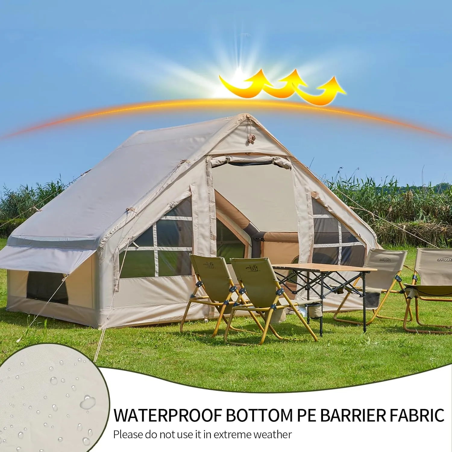Inflatable Tent with Pump,4-6 Person Instant Glamping Camping Tents House, Easy Setup Blow Up Family Tents for 4 Seasons Waterproof Inflatable Tent for Camping with Mesh Windows.