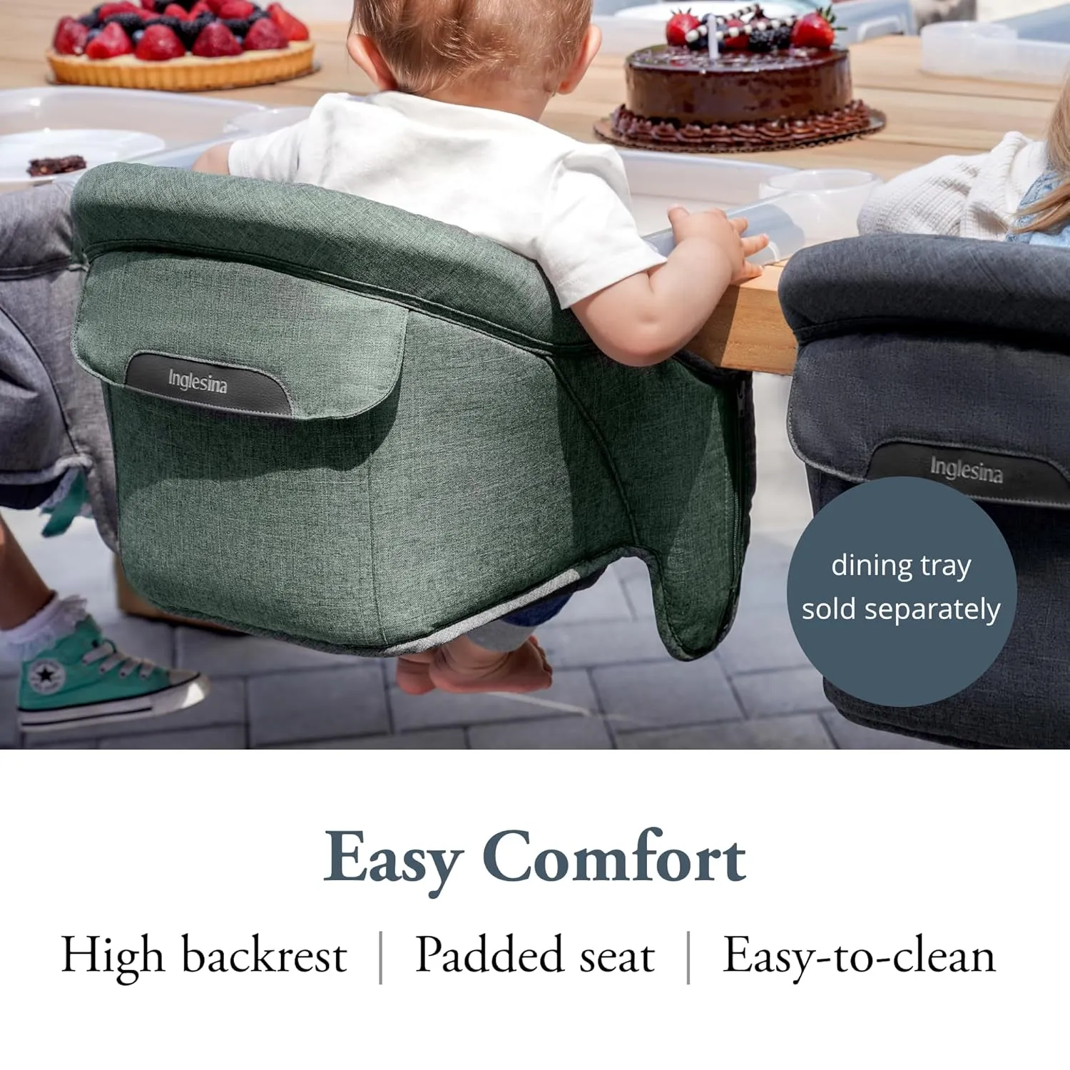 Inglesina Fast Table Chair, Pine Green Melange - Portable Baby High Chair - for Babies & Toddlers up to 37 lbs - Fits Tables 0.8'' to 3.5'' Thick - Compact & Easy to Use - Travel Bag Included