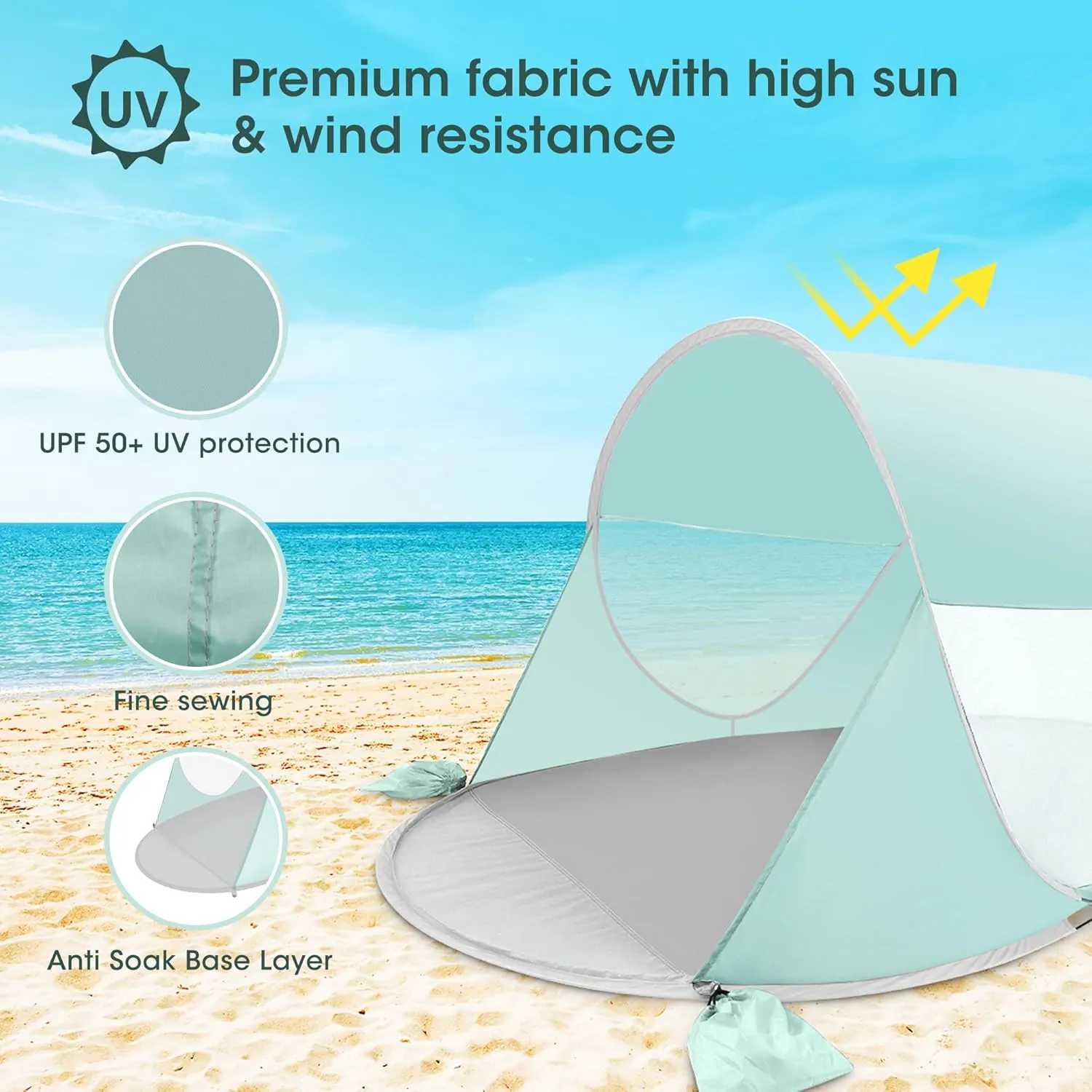 ISILER Pop Up Beach Tent, Portable Outdoor Shade, UPF 50  Baby Shelter, Easy Setup Windproof Waterproof Canopy