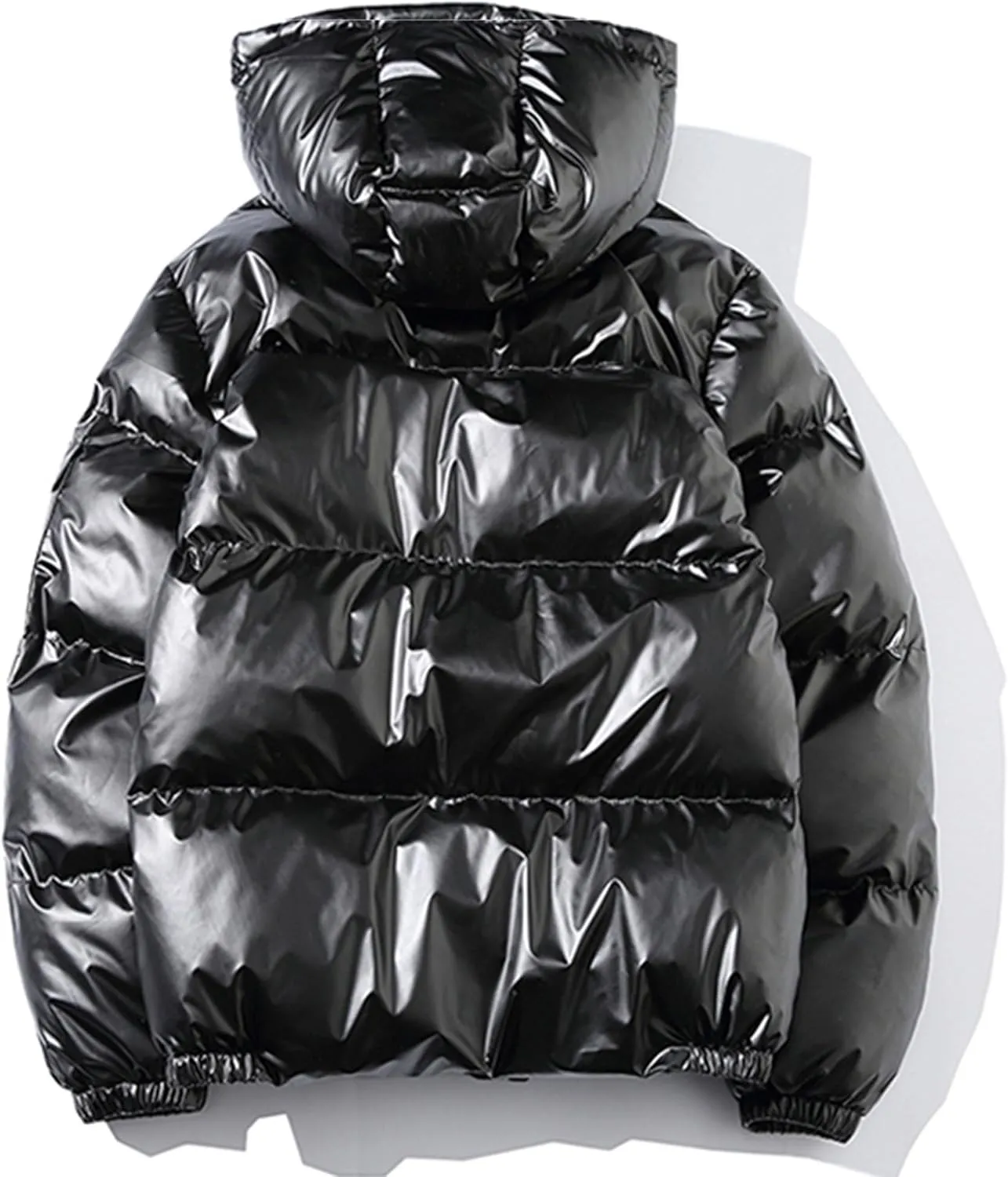 JEsilunmaMY Men's Warm Padded Shiny Puffer Jackets Thicken Casual Hooded Puffy Down Coat Windproof Winter Coats for Men
